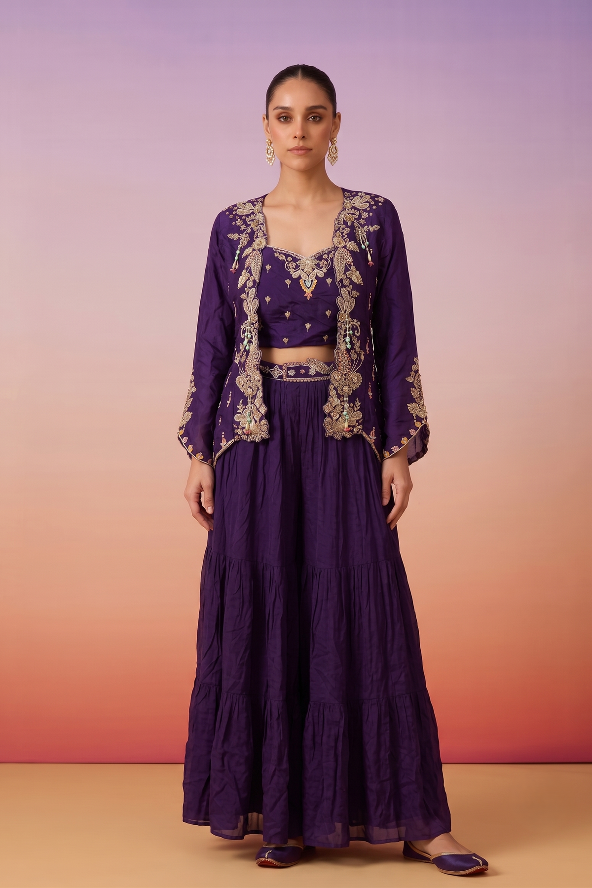 Purple Royale Embellished Crepe Silk Palazzo Set