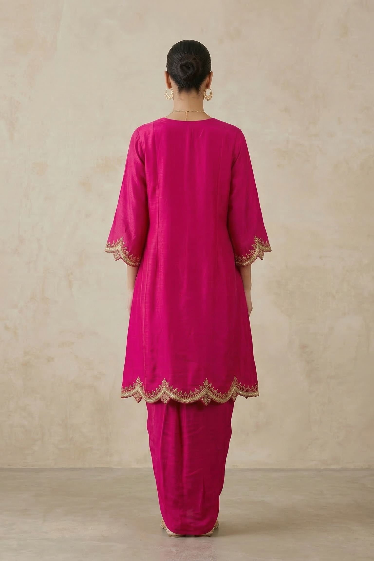Rani Pink Embellished Raw Silk Draped Skirt Set