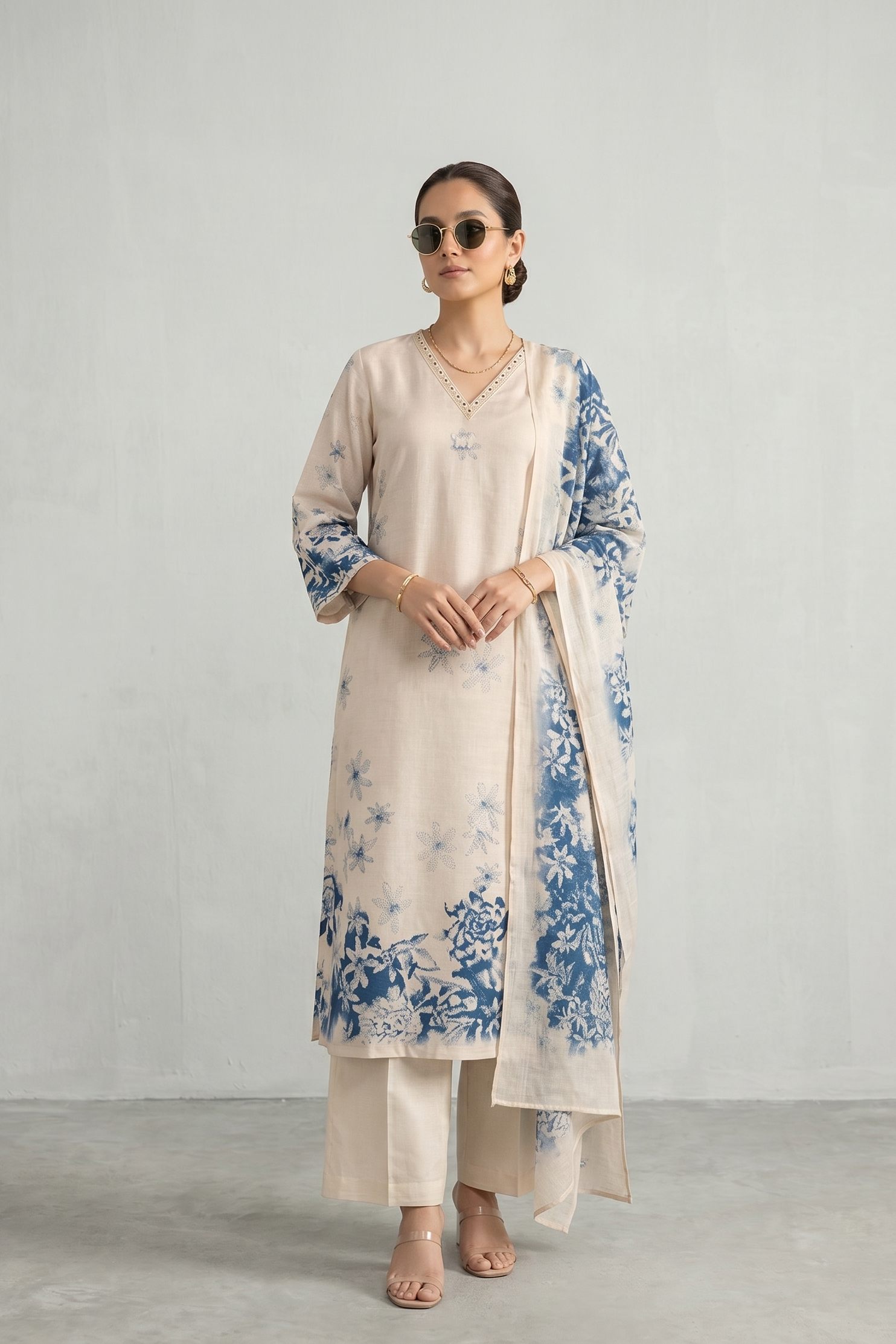 Cerulean Floral Printed Linen Pant Set