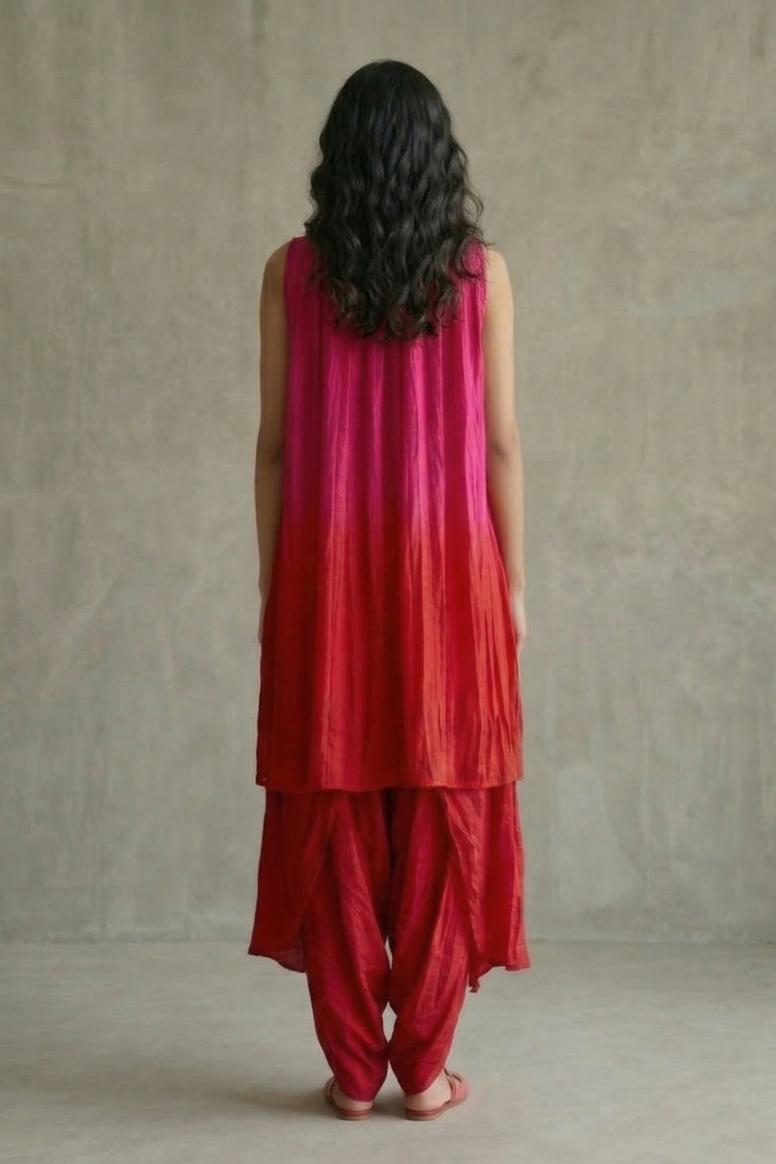 Rani Pink & Red Ombre Crepe Silk Co-ord Set