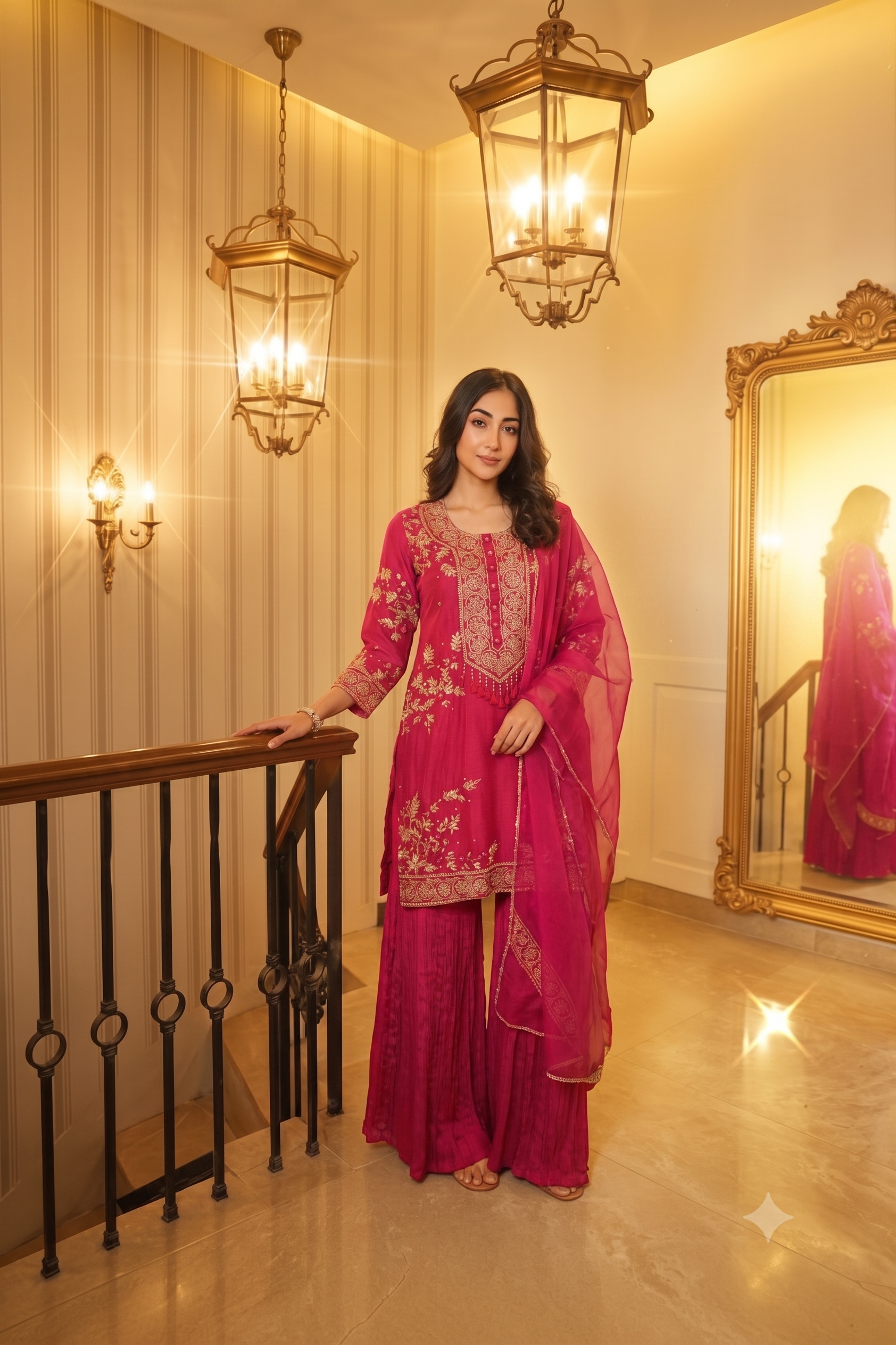 Rani Pink Embellished Permium Silk Sharara Set