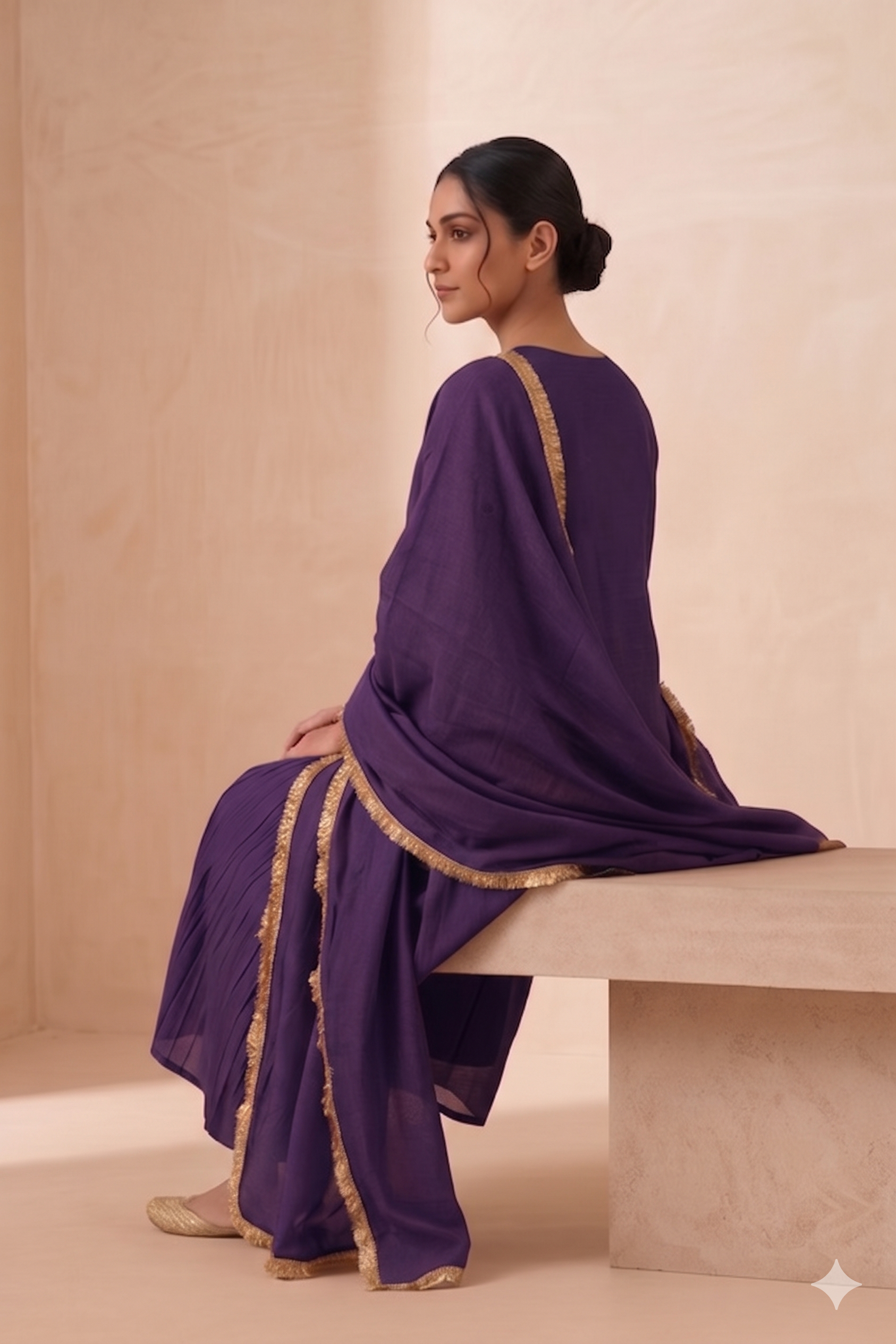Deep Purple Embroidered Suit Set