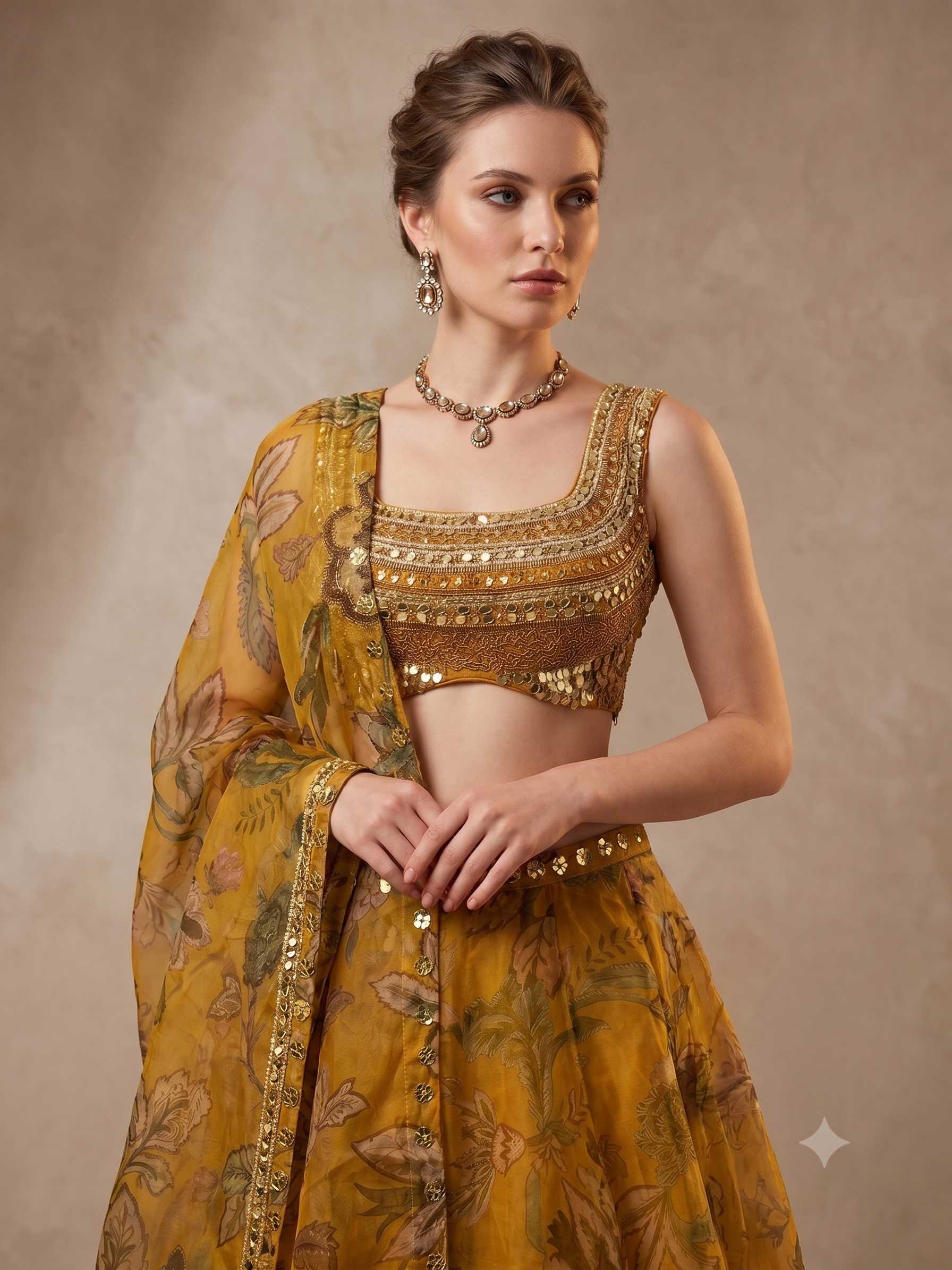 Gilded Sunflower Organza Silk Lehenga Set