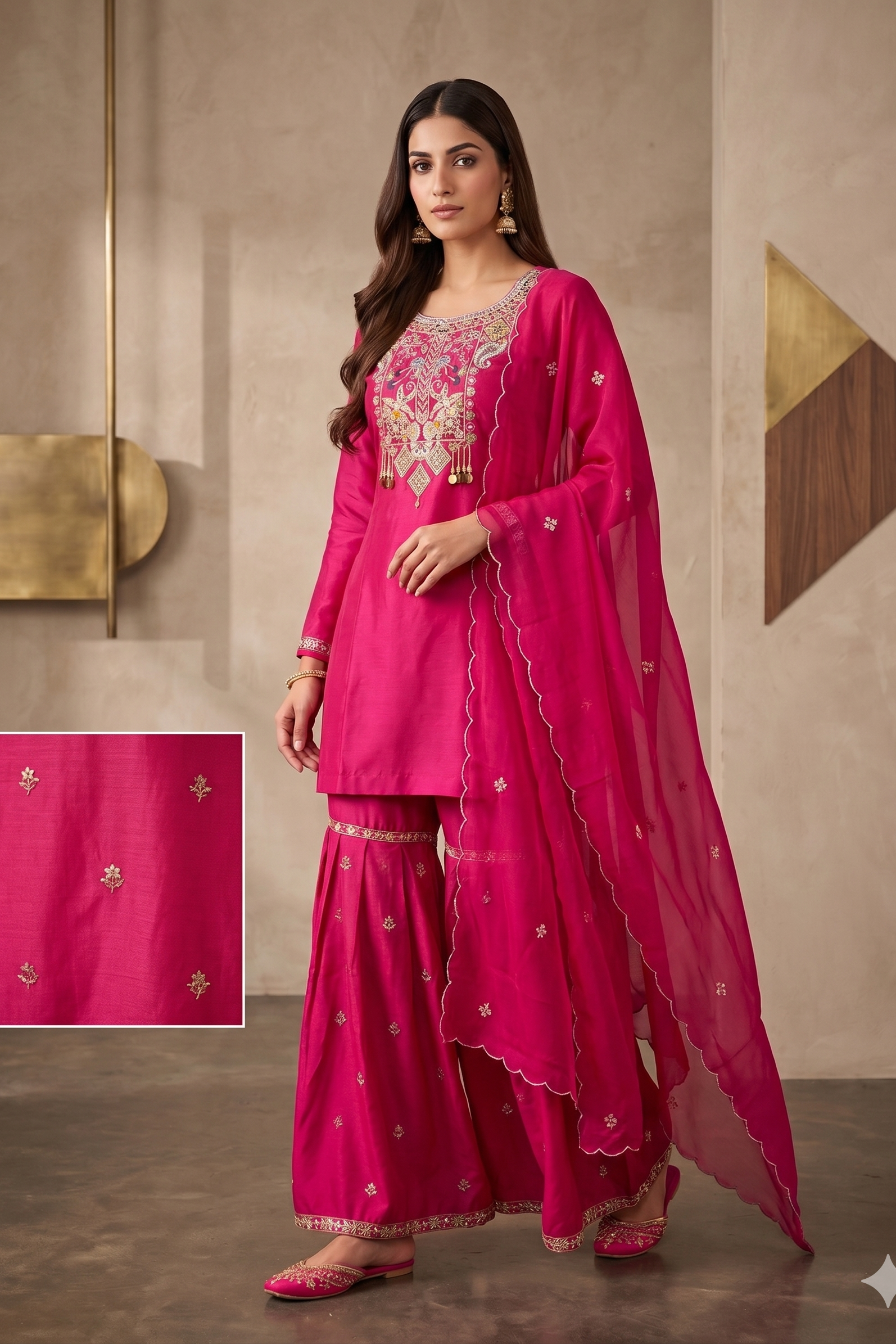Rani Pink Embellished Crepe Silk Sharara Set