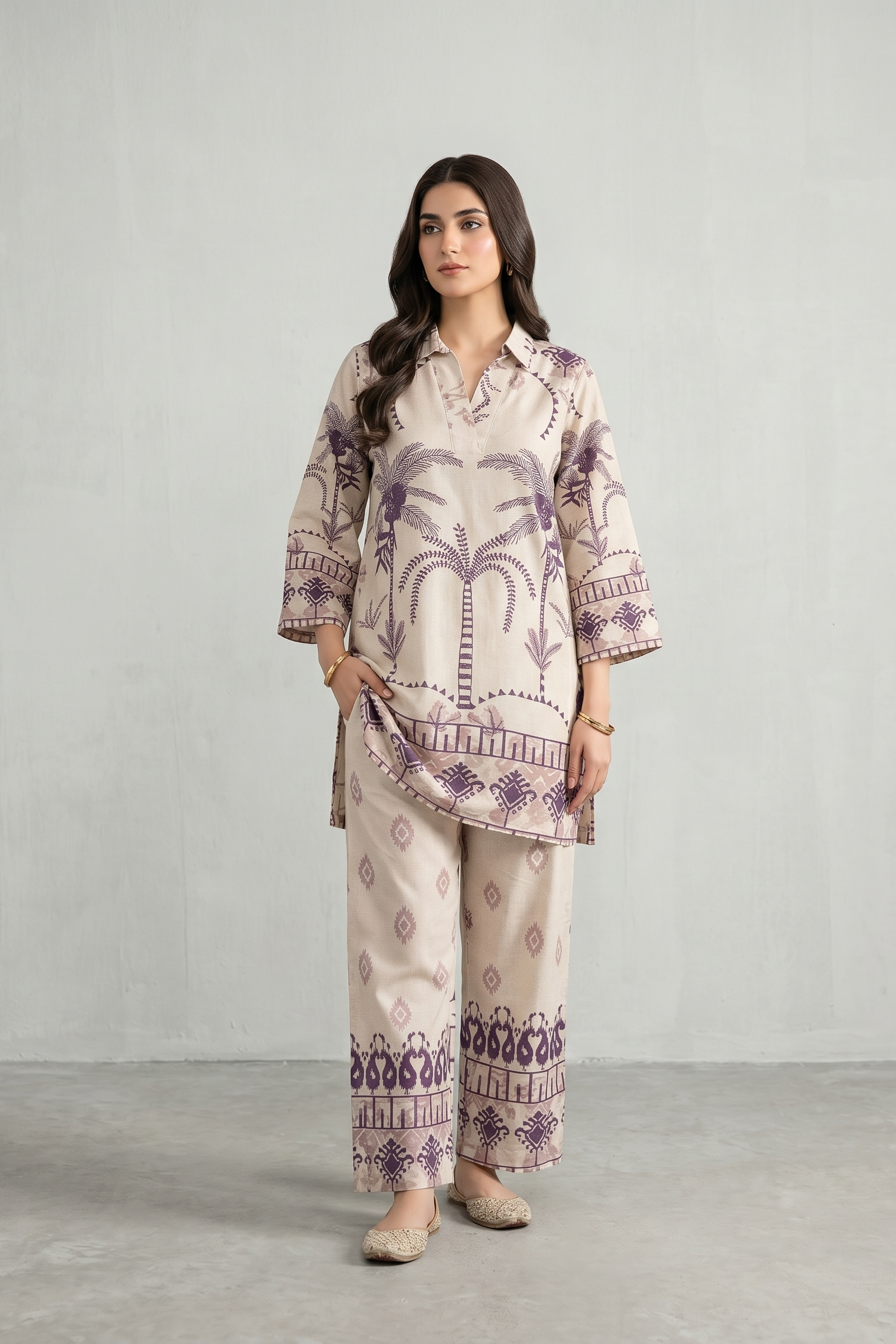 Ivory Oasis Tropical Cotton Co-Ord Set