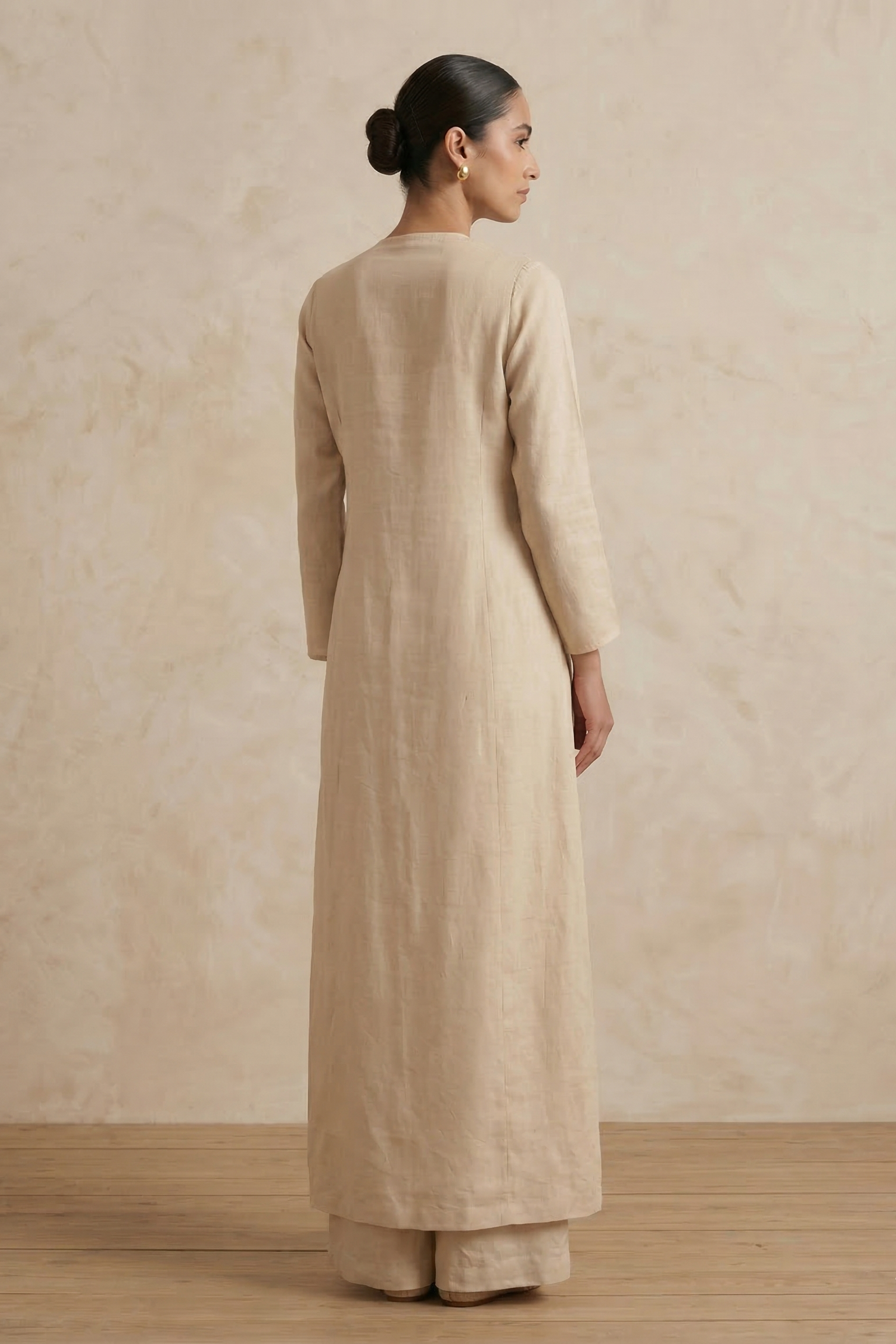 Ivory Pearl Embellished Chinon Silk Jacket Gown Set