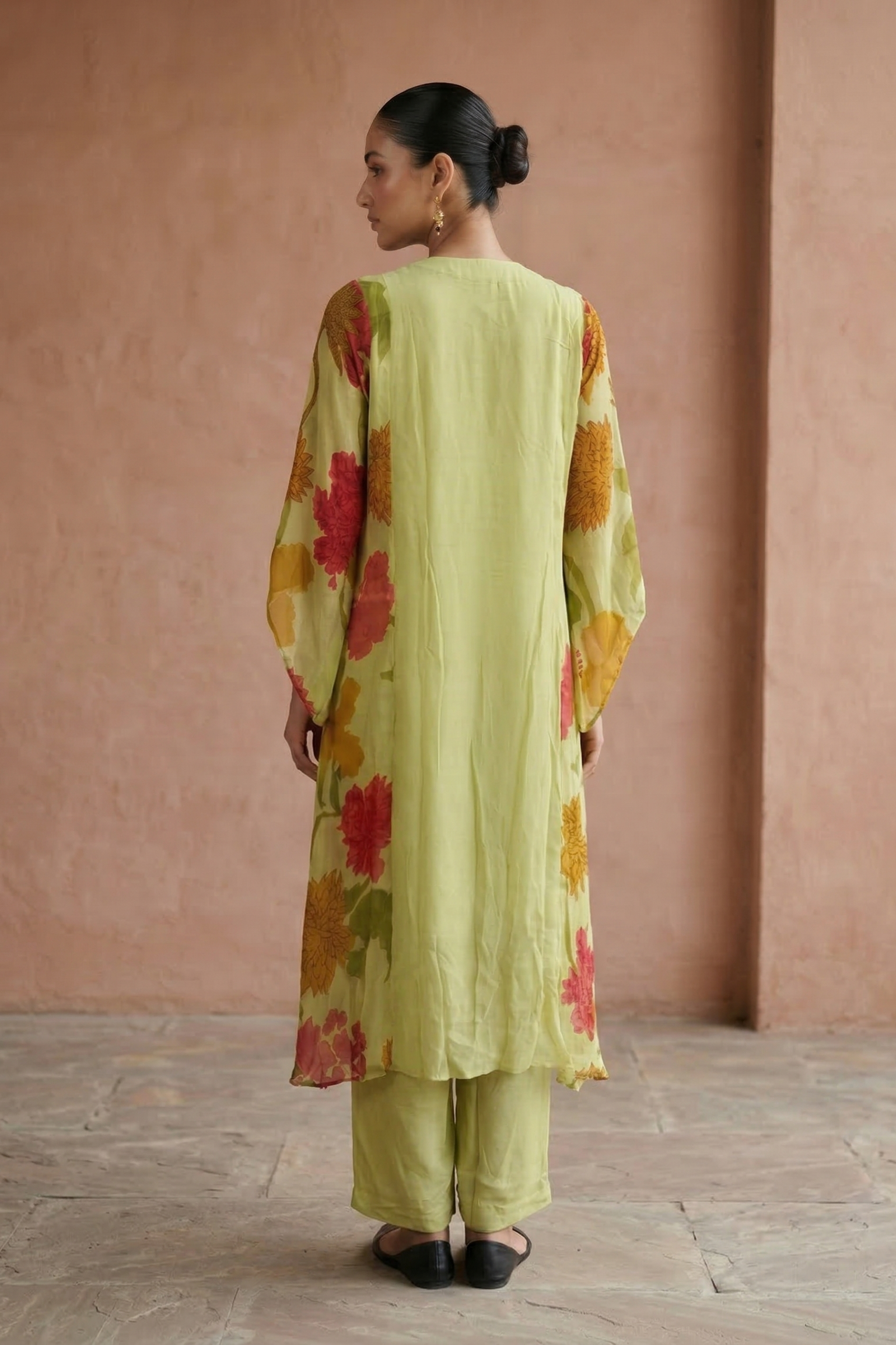 Light Green Embroidered Georgette Silk Kurta Set