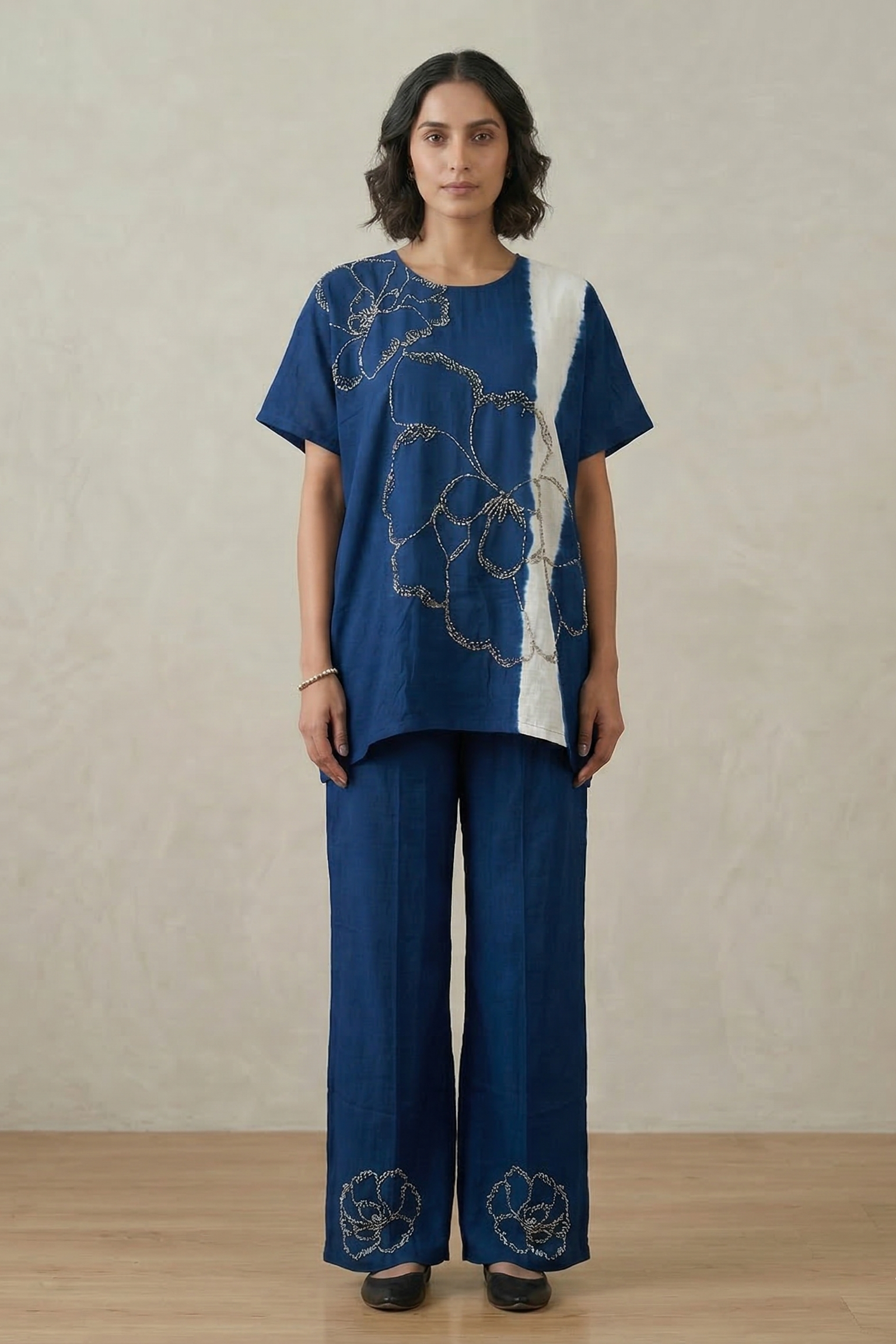 Indigo Blue Embrooidered Raw Silk Co-Ord Set