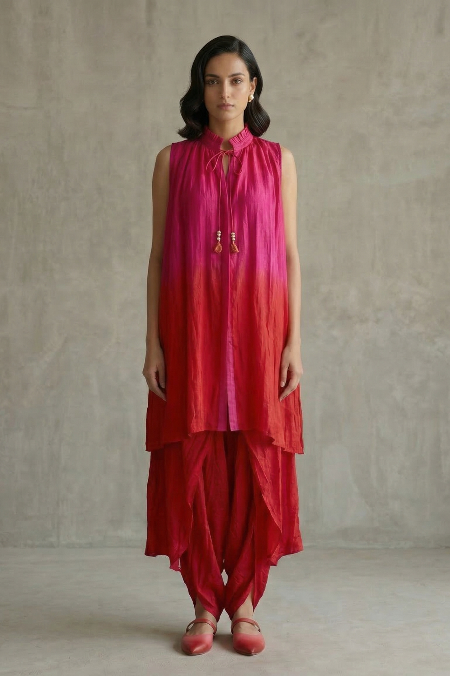 Rani Pink & Red Ombre Crepe Silk Co-ord Set