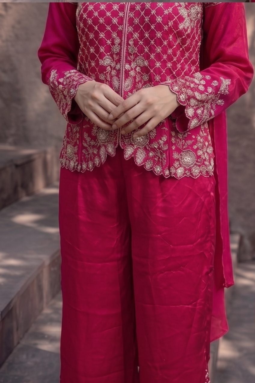 Rani Pink Embellished Crepe Silk Palazzo Set