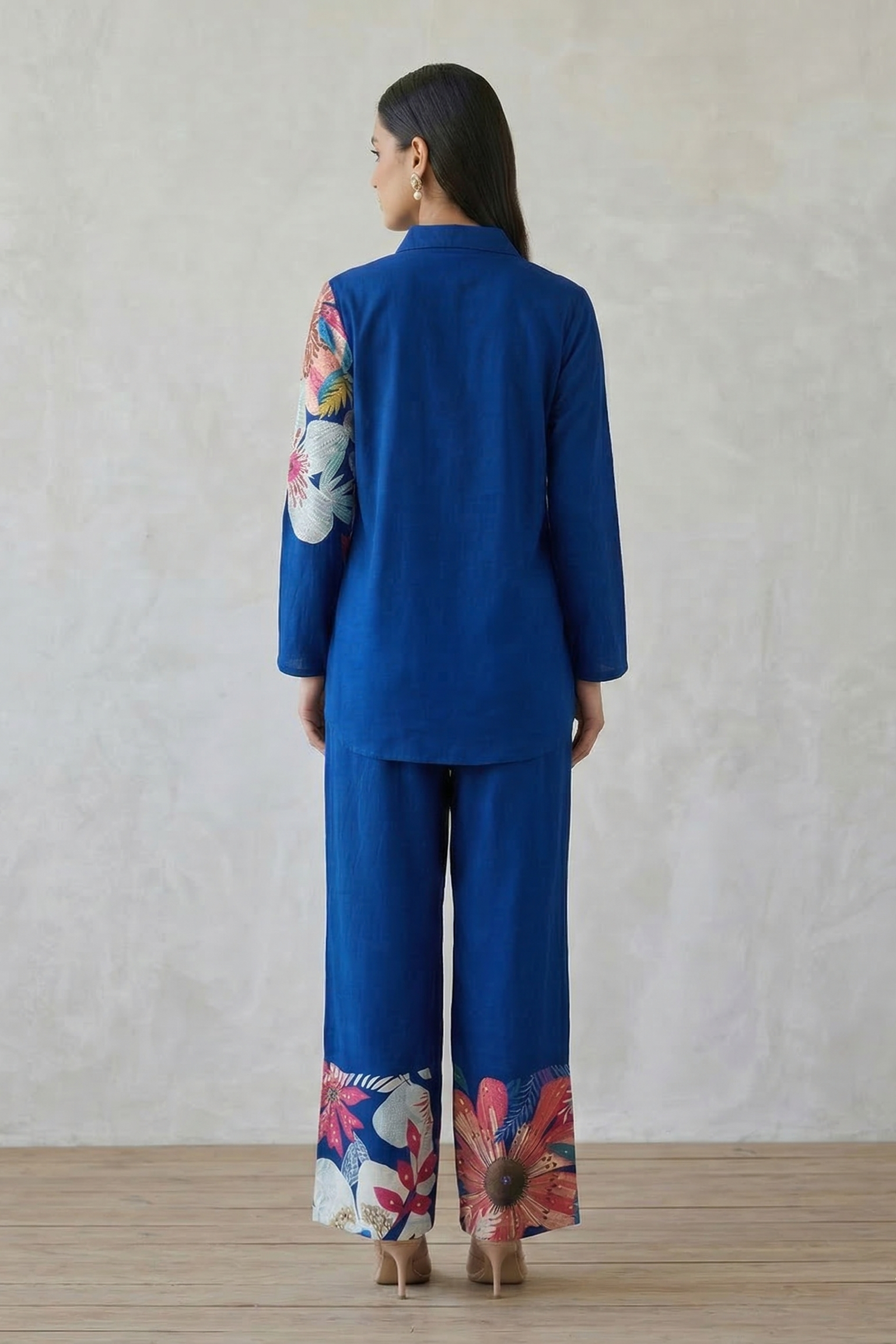 Royal Blue Embroidered Raw Silk Co-Ord Set