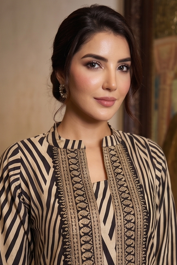Black and Cream Printed Crepe Silk Salwar Set
