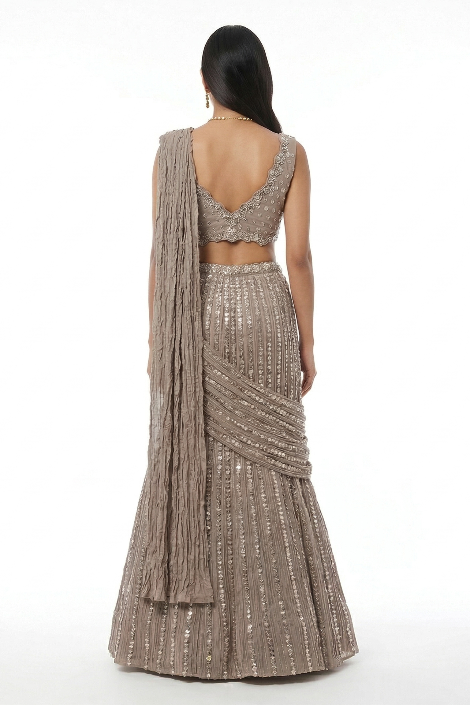 Grey Blossom Embellished Chinon Silk Lehenga Set