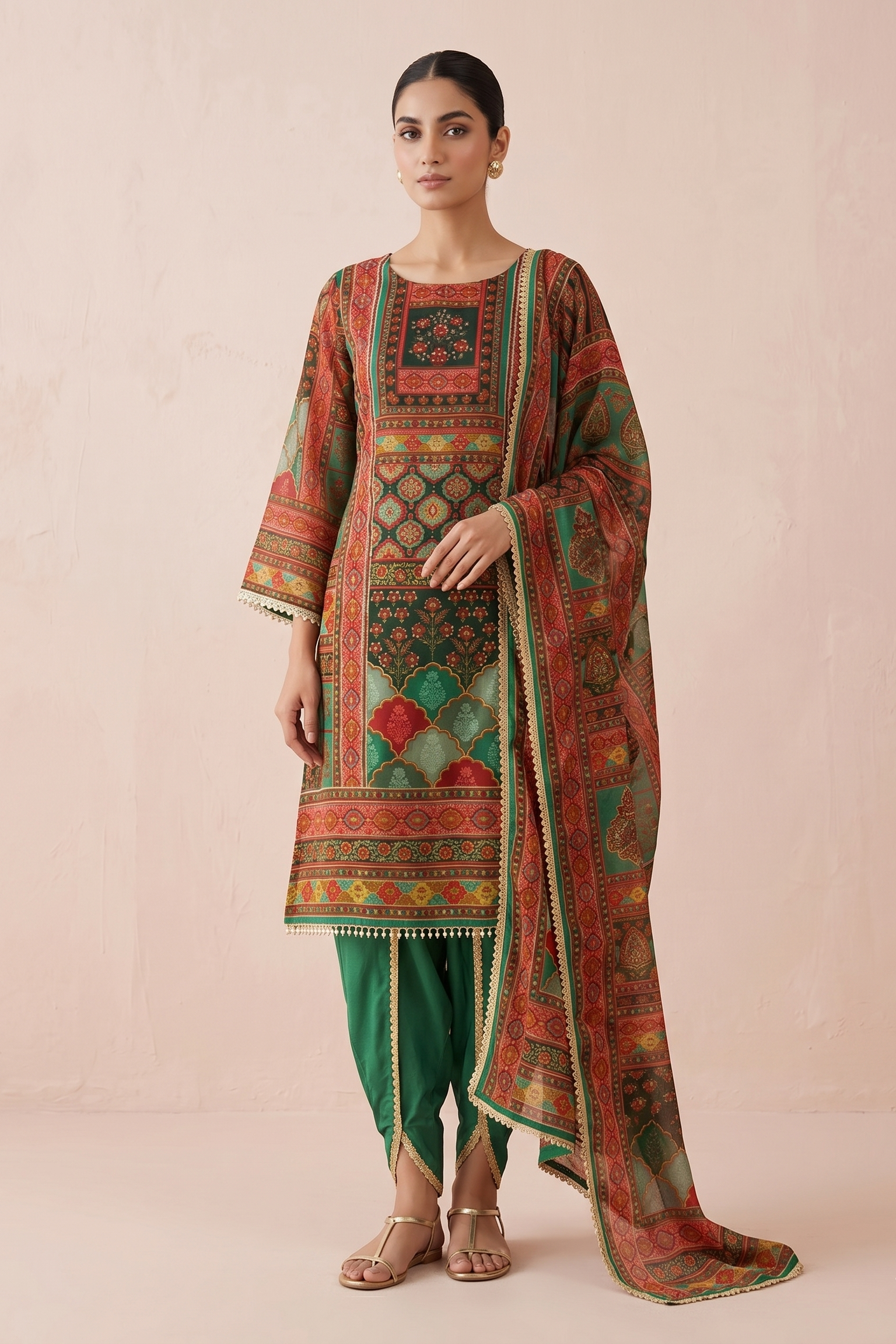 Green Embellished Organza Silk Dhoti Kurta Set