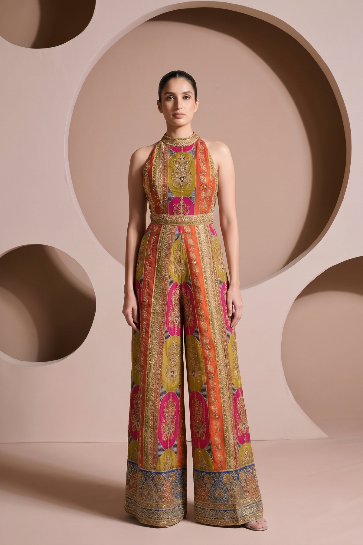 Multi Vibrant Embellished Crepe Silk Jumpsuit