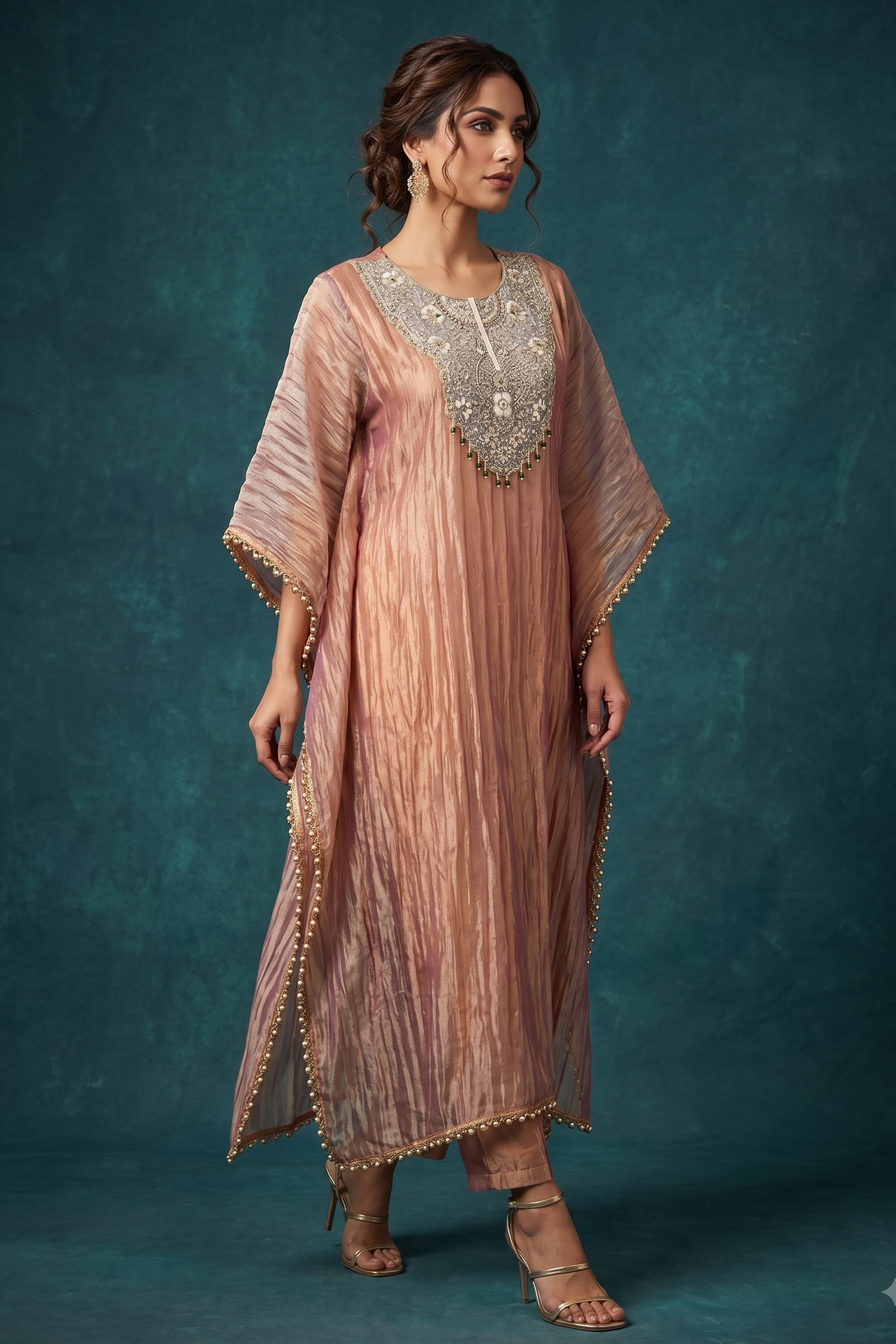 Dusty Pink Embellished Shimmer Organza Silk Co-Ord Set