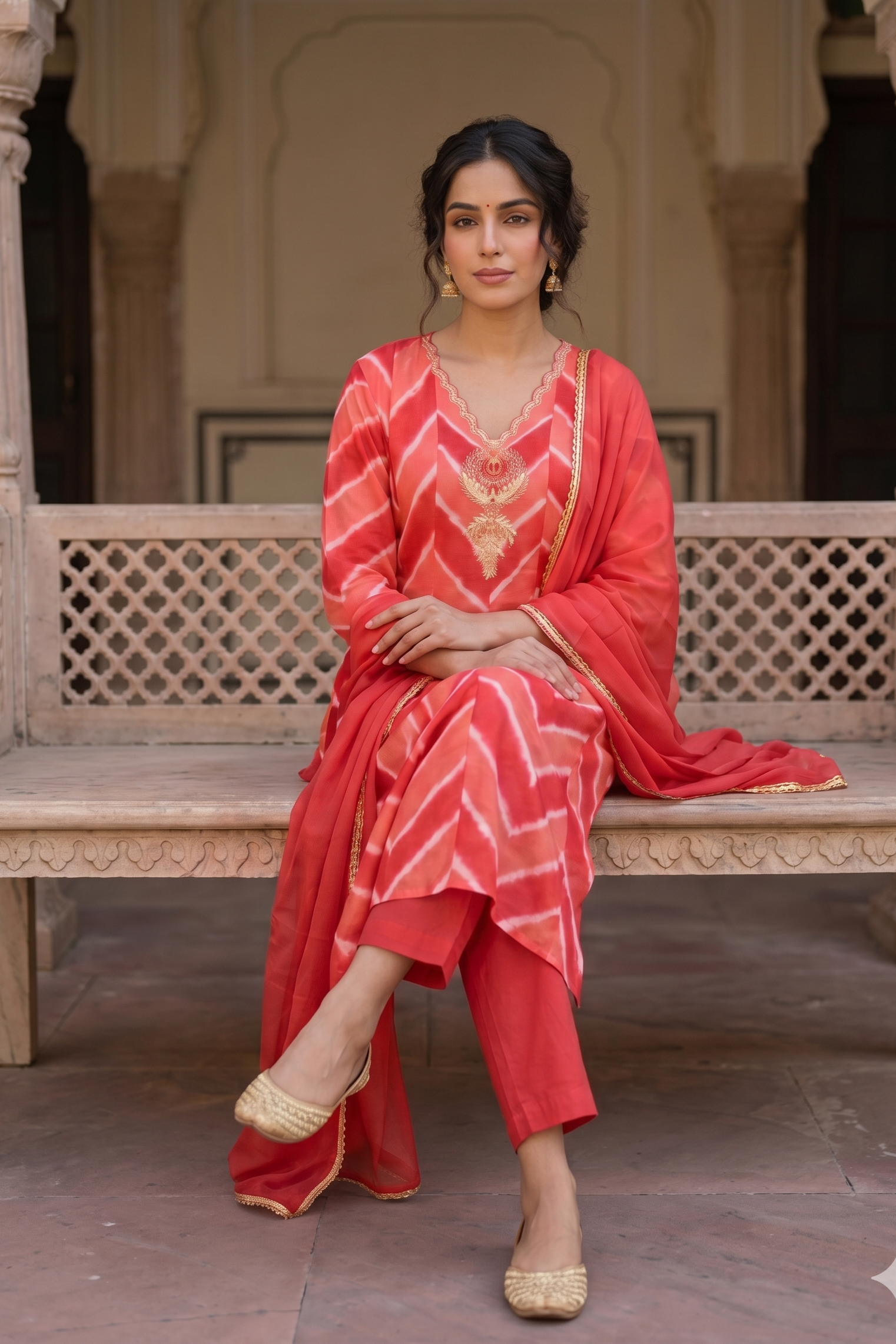 Coral-Pink Chevron Suit Set