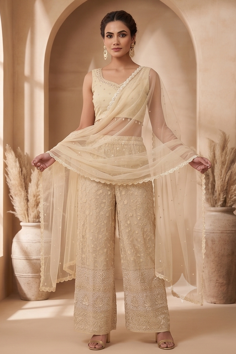Beige Classic Palazzo Set