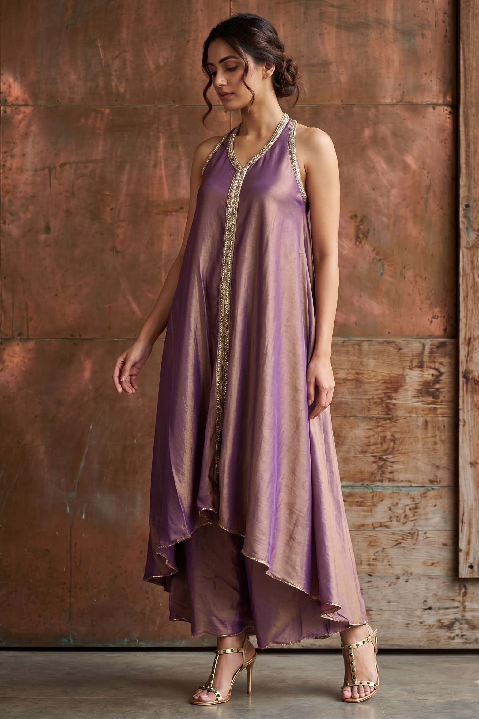 Metallic Mauve Shimmer Silk Co-ord Set