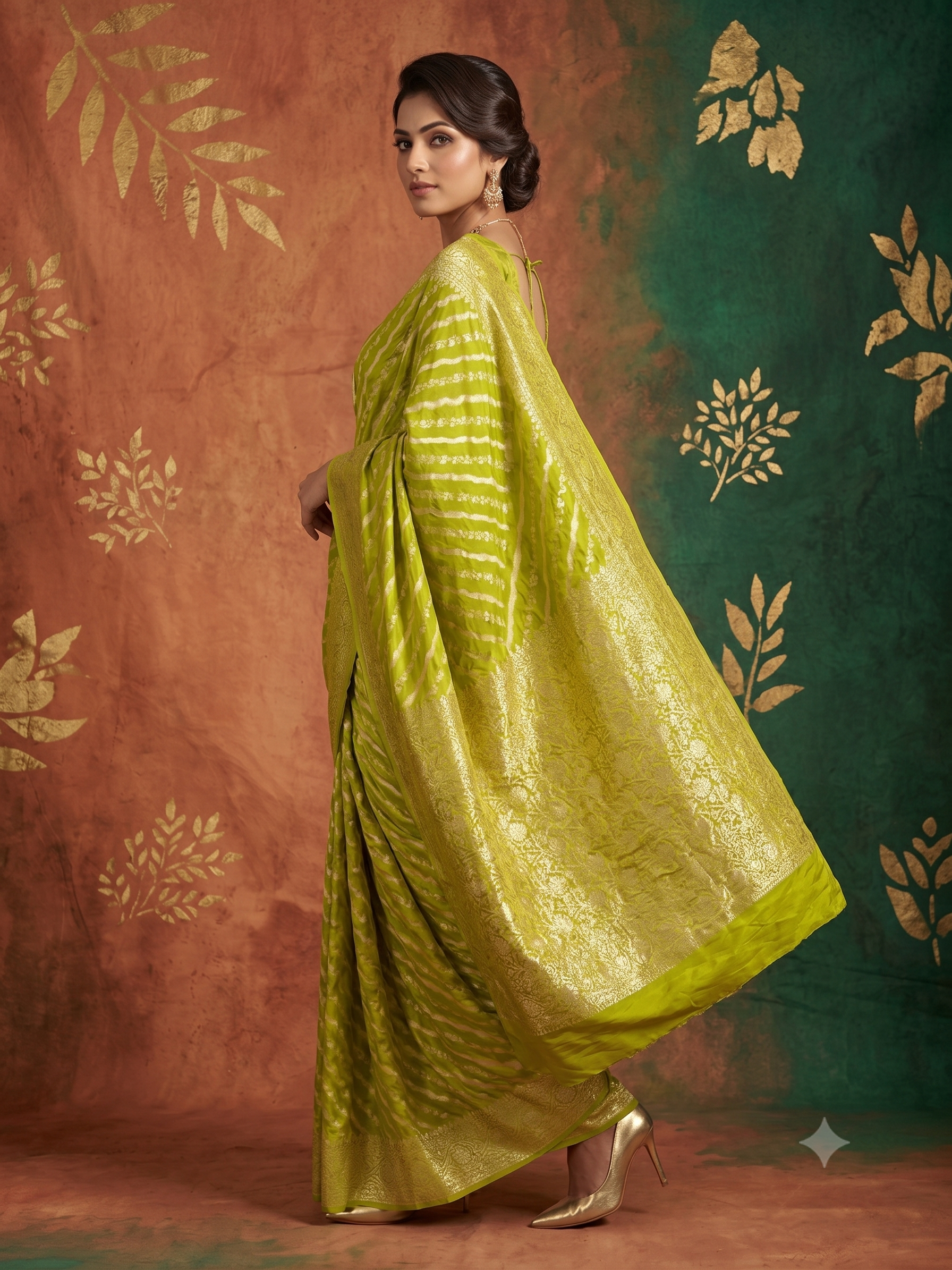 Lime Green Zari Woven Georgette Silk Saree