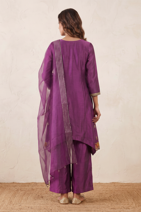 Purple Majesty Embellished Raw Silk Pant Set