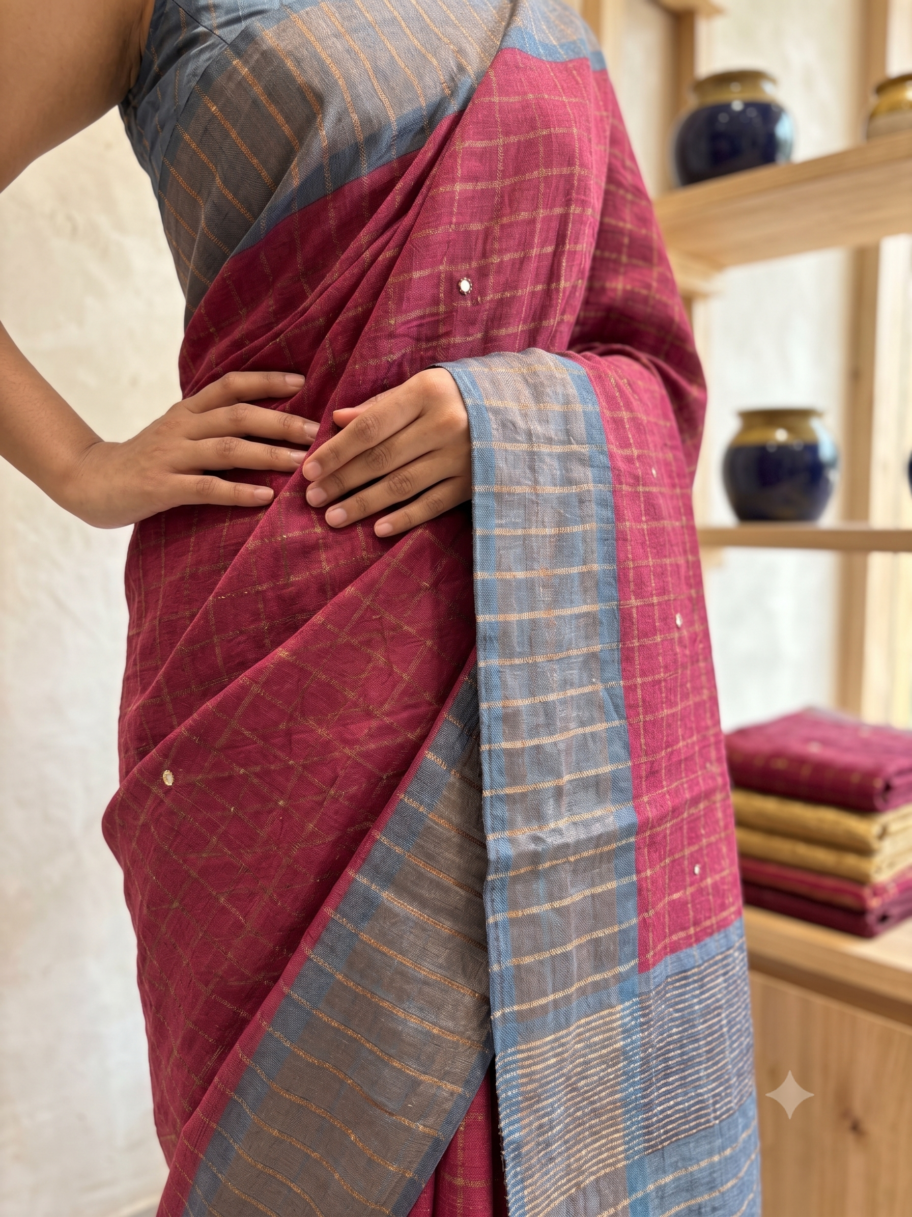 Mulberry Embroidered Tussar Silk Saree