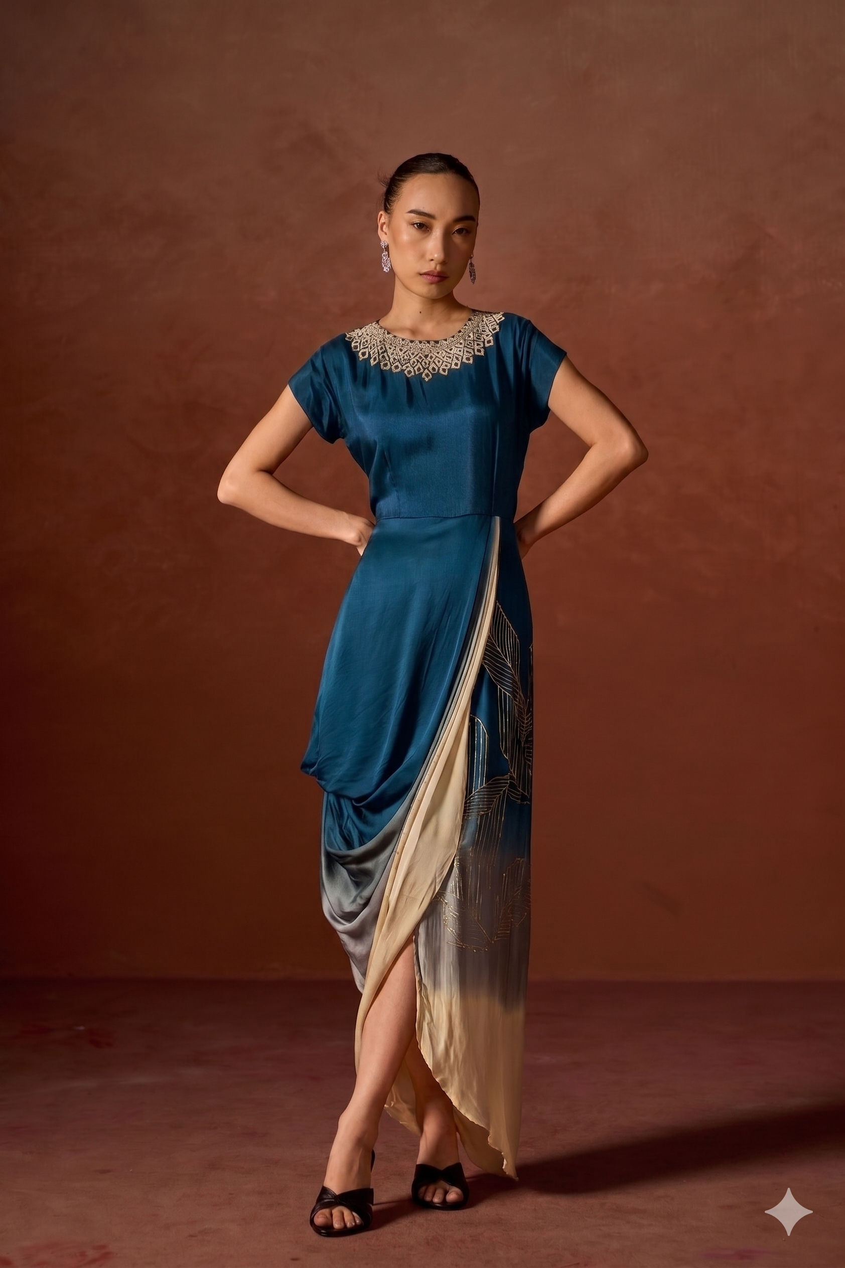 Deep Teal Satin Silk Gown