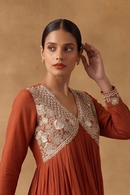 Saffron Orange Embellished Chinon Silk Palazzo Set