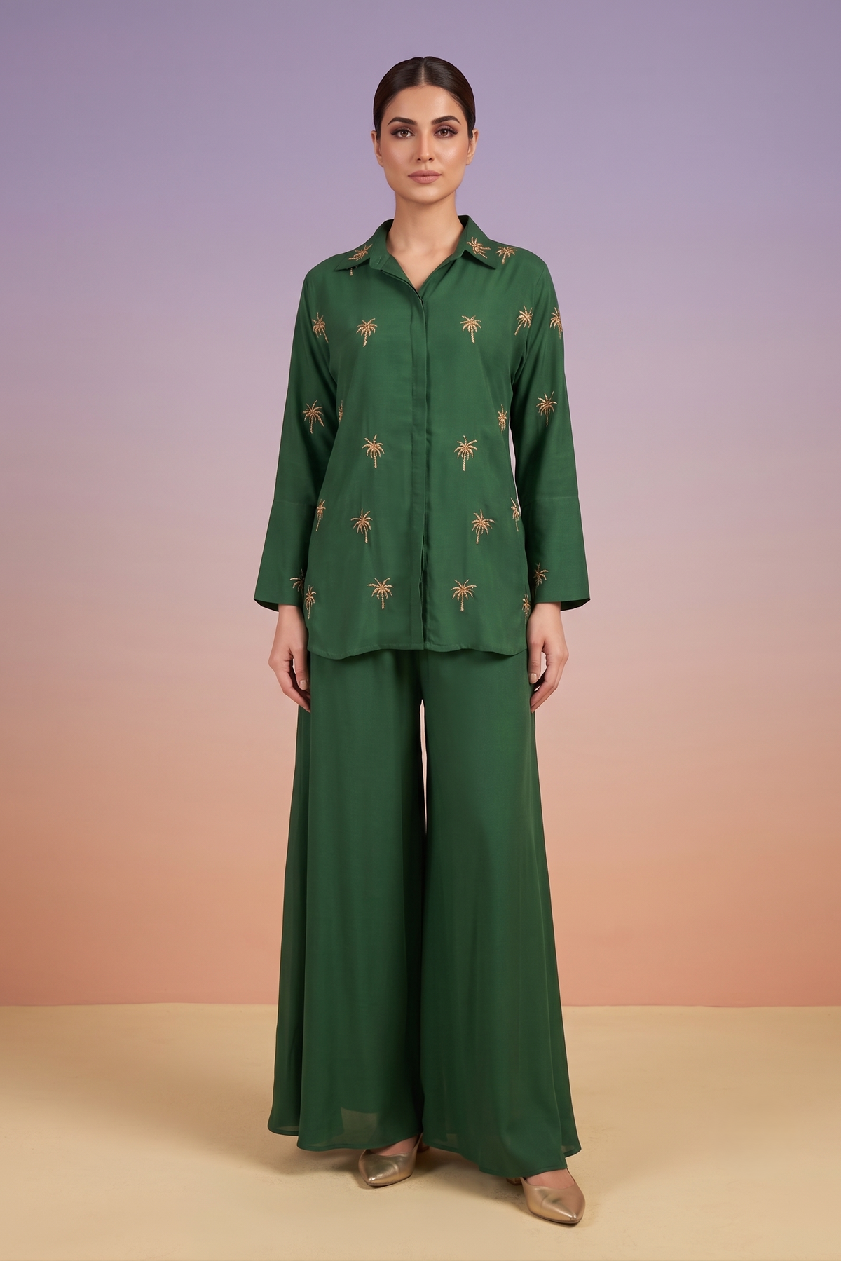 Emerald Green Embellished Crepe Silk Co-Ord Set