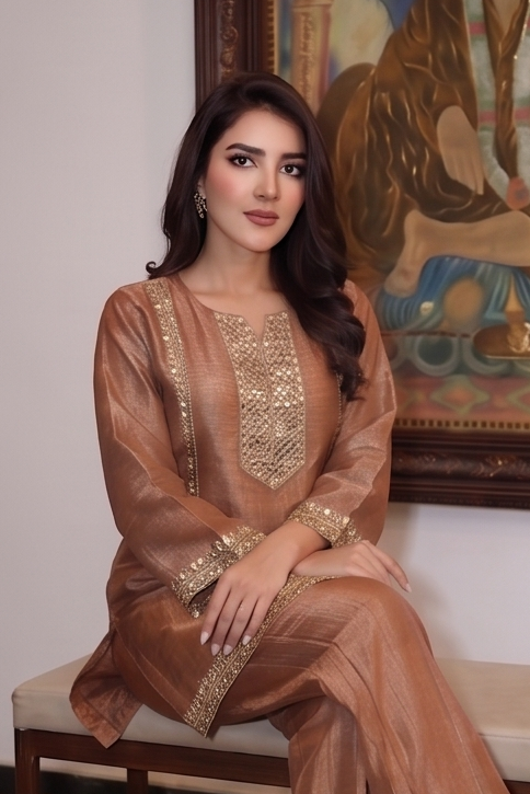 Dusty Rose Embellished Tissue Silk Palazzo Set