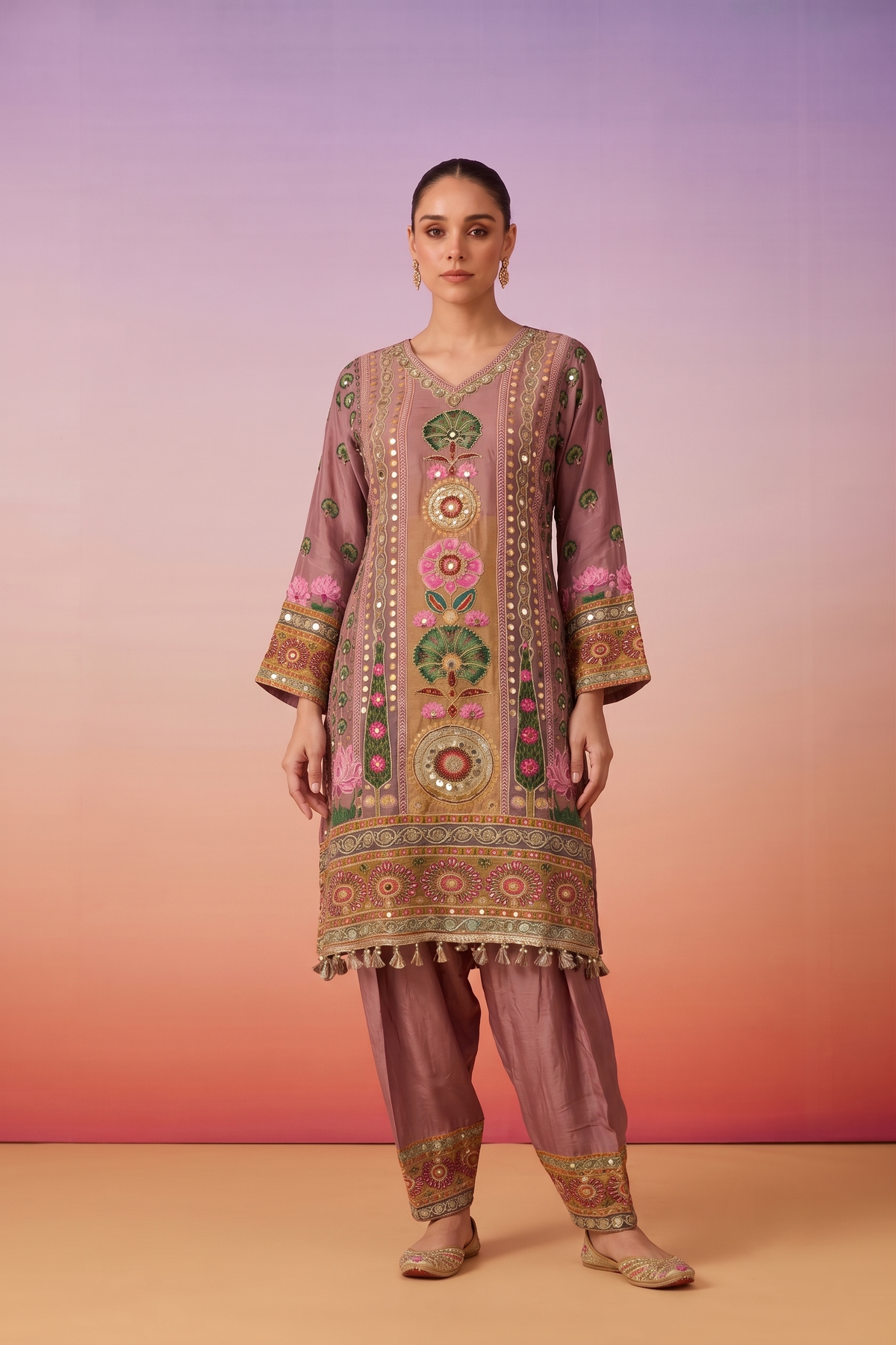 Pink Dust Embellished Muslin Silk Salwar Set