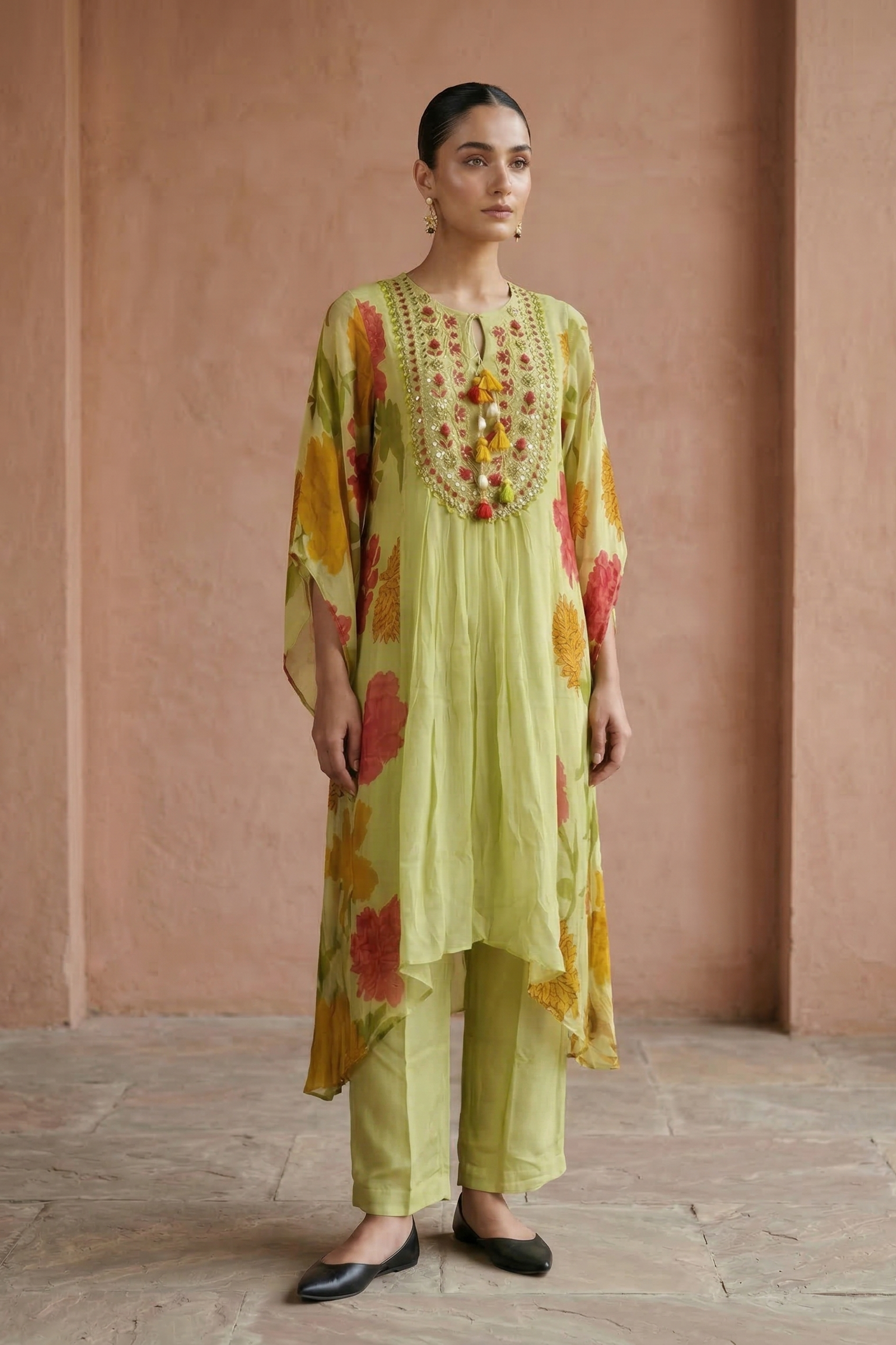 Light Green Embroidered Georgette Silk Kurta Set
