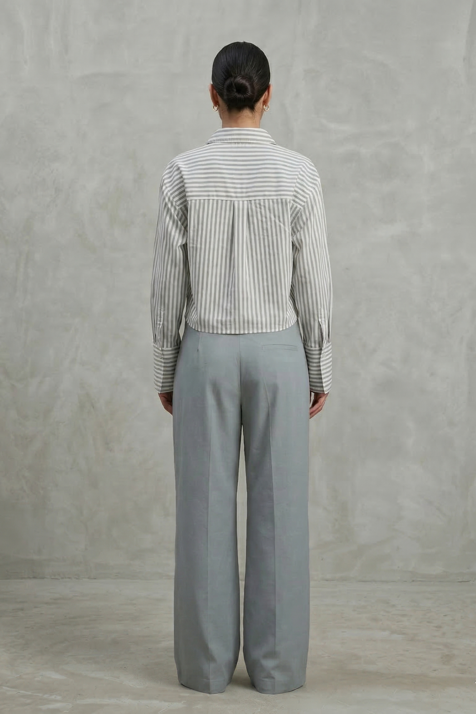 Dove Grey Striped Satin Silk Co-Ord Set