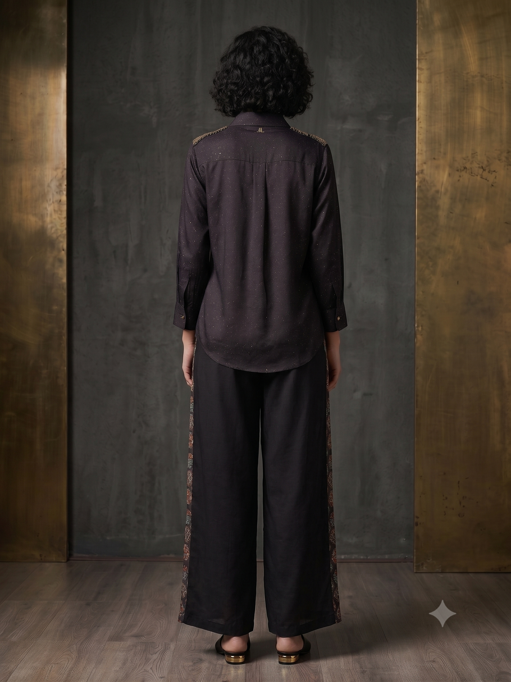 Midnight Shimmer Embellished Habutai Silk Co-Ord Set