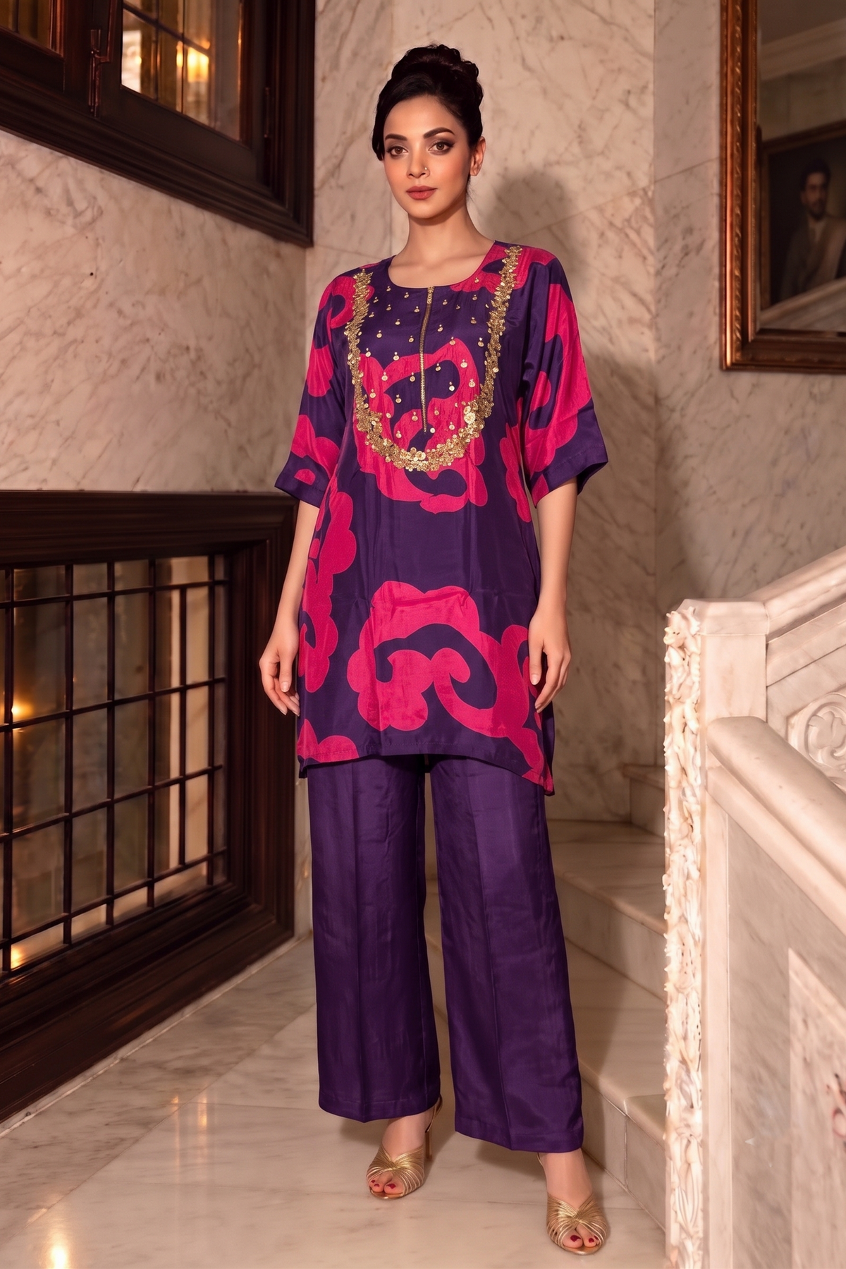 Regal Purple Embellished Crepe Silk Co-Ord Set