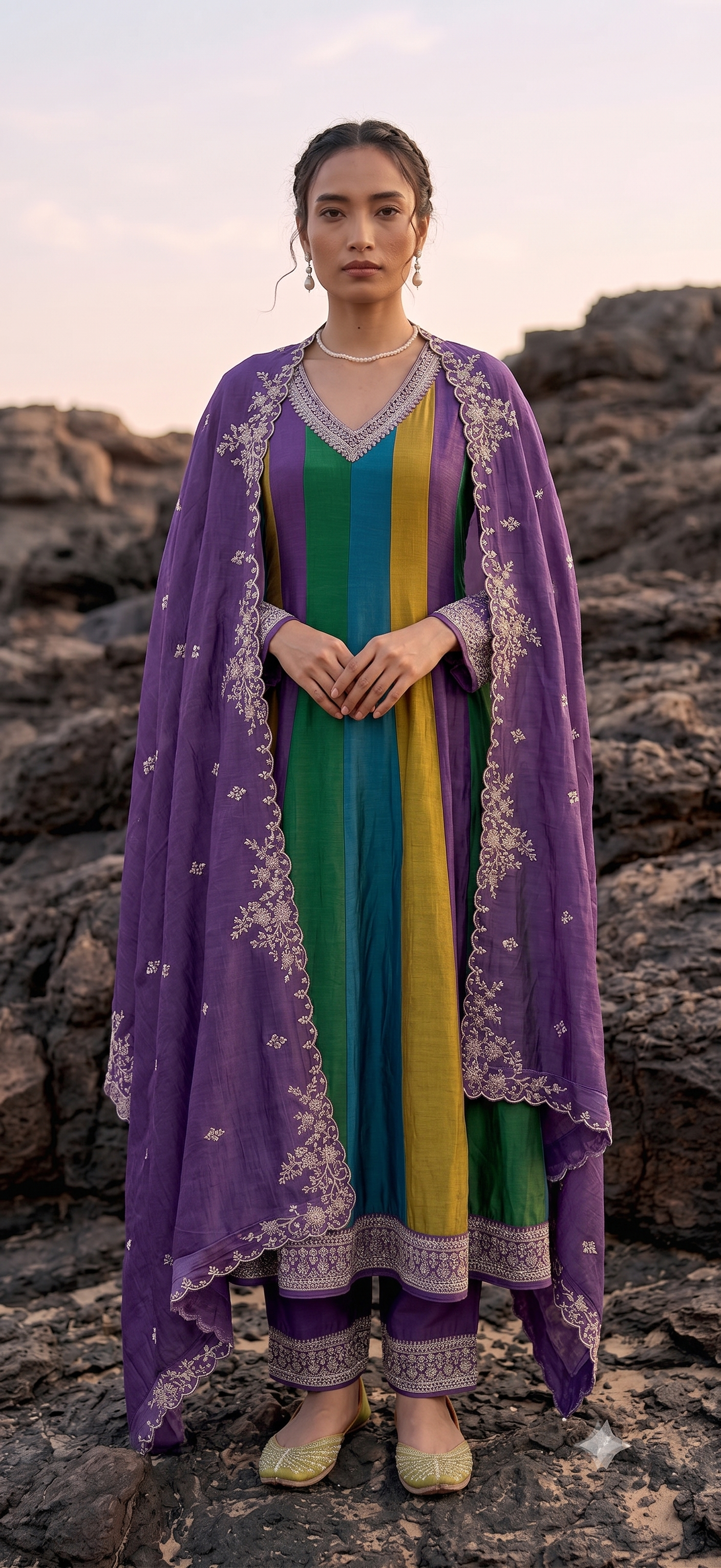 Radiant Prism Embellished Shimmer Tissue Silk Anarkali Set