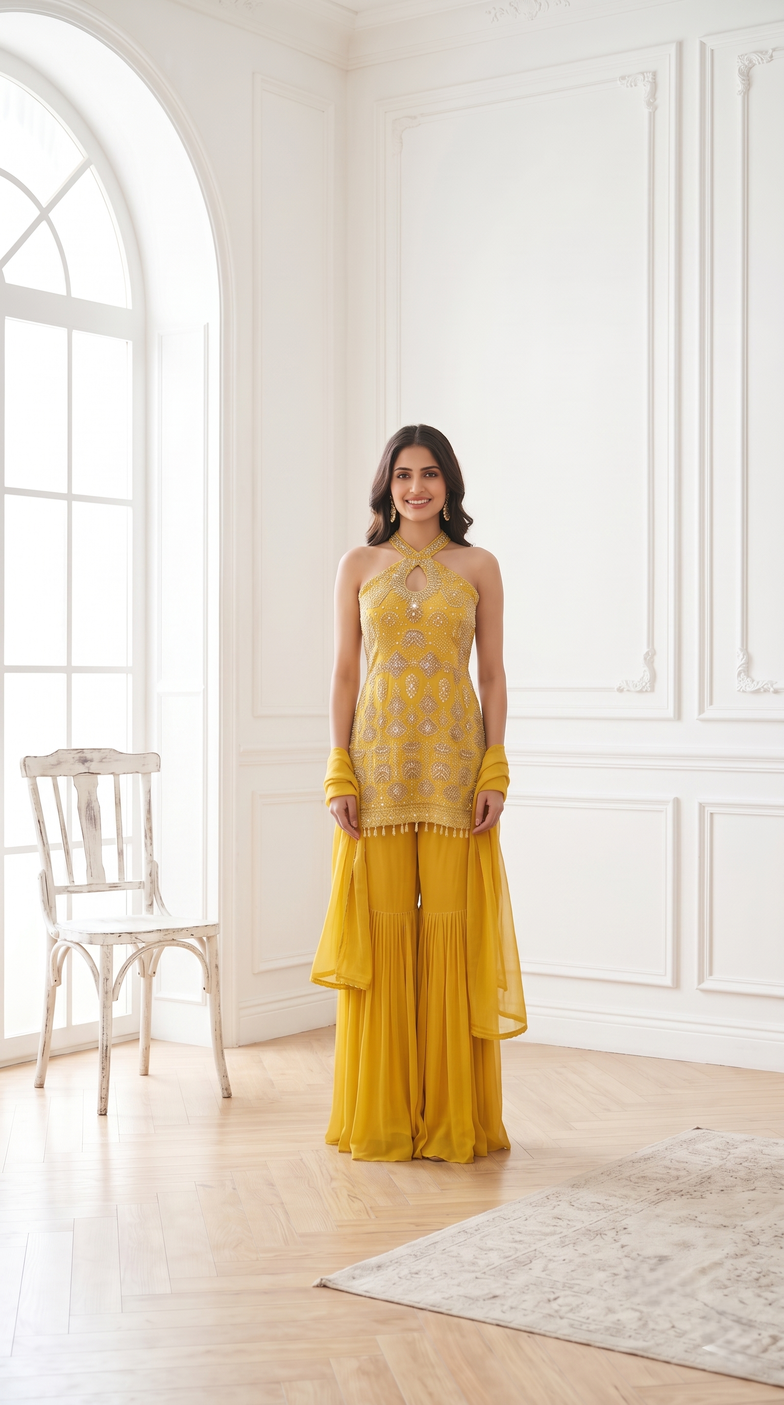Mustard Embellished Premium Georgette Sharara Set