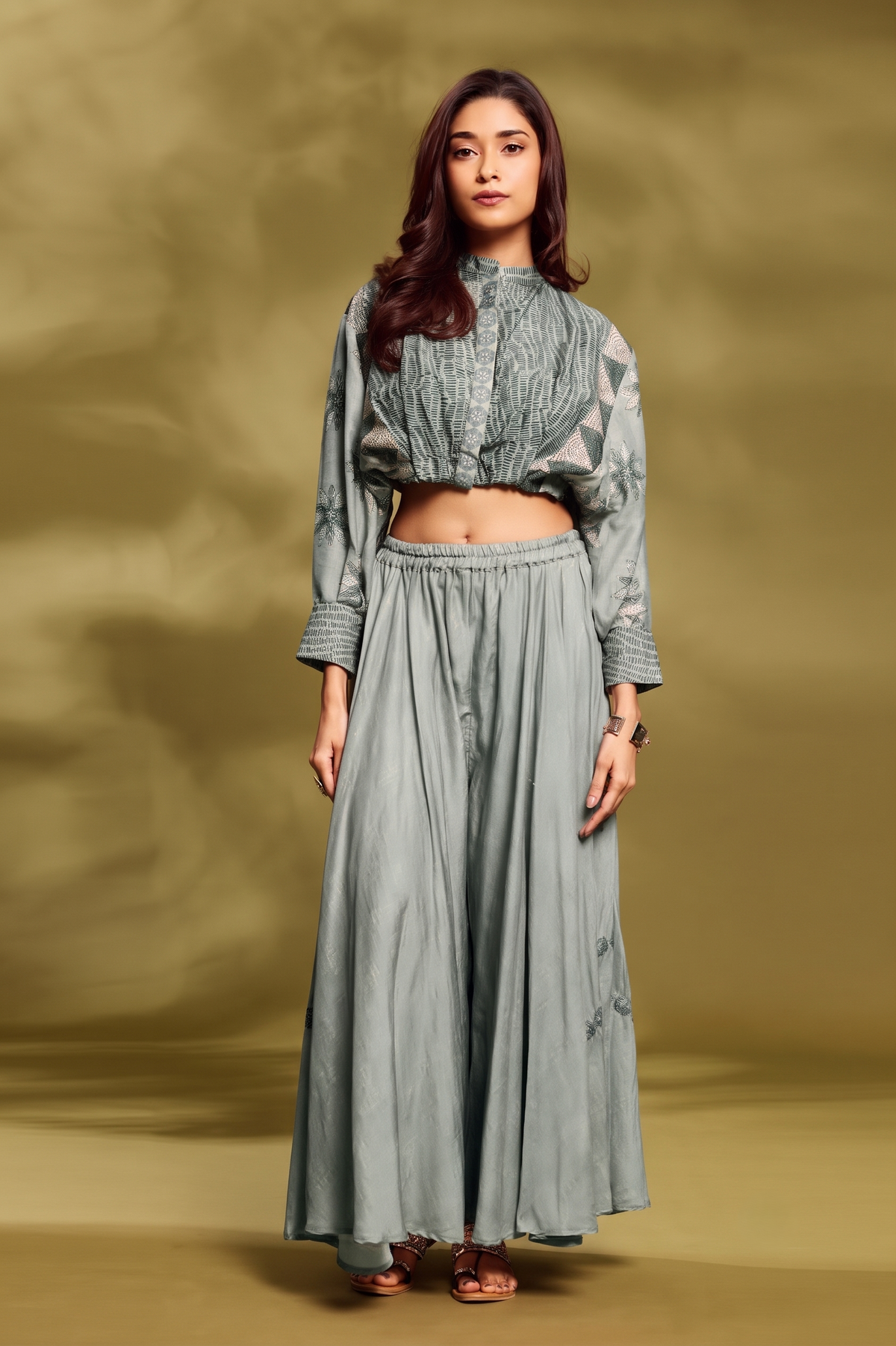Sage Green Bamboo Linen Tunic & Palazzo Set