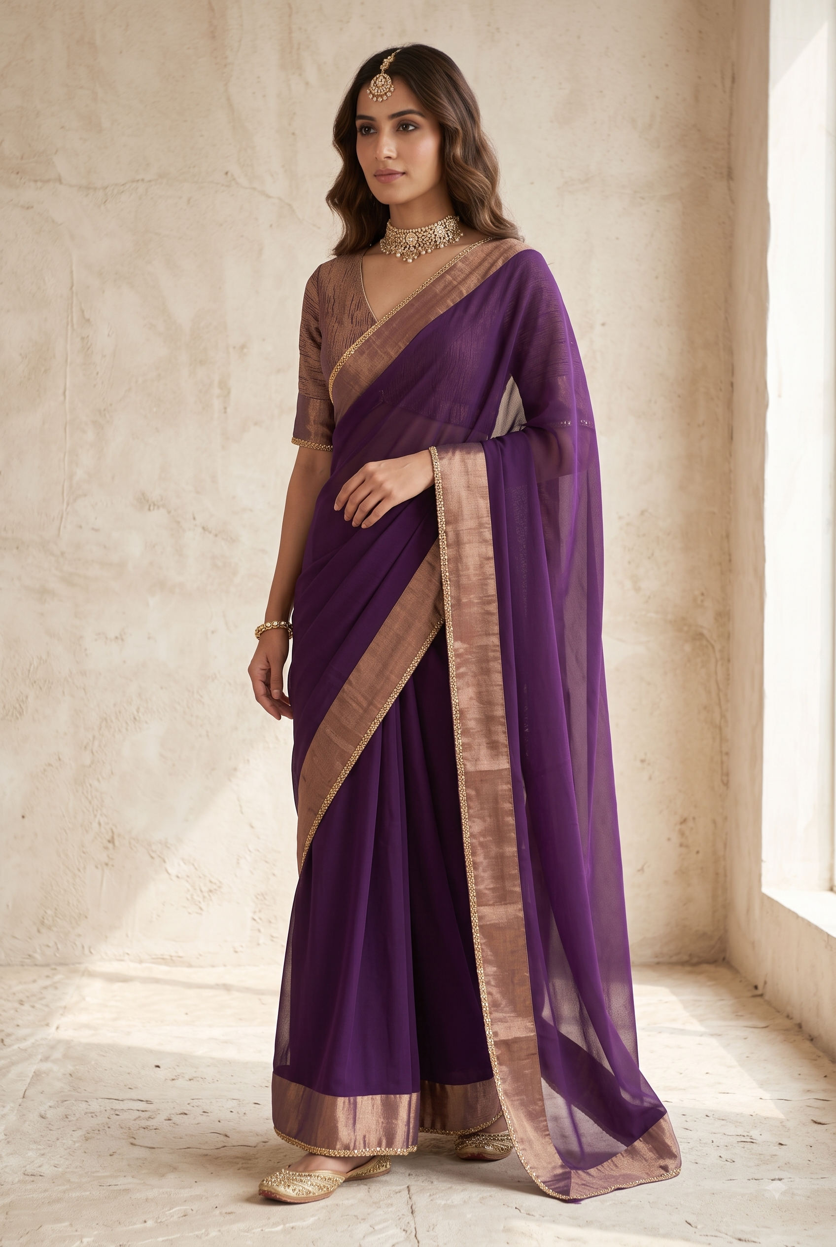 Imperial Amethyst Embellished Pure Chiffon Saree