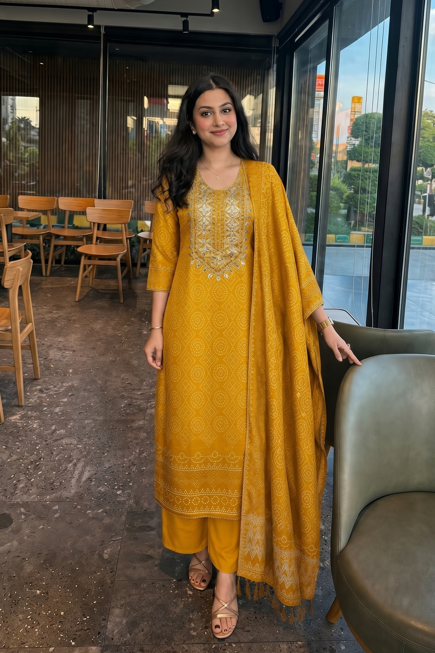 Amber Yellow Gotapatti Premium Silk Pant Set