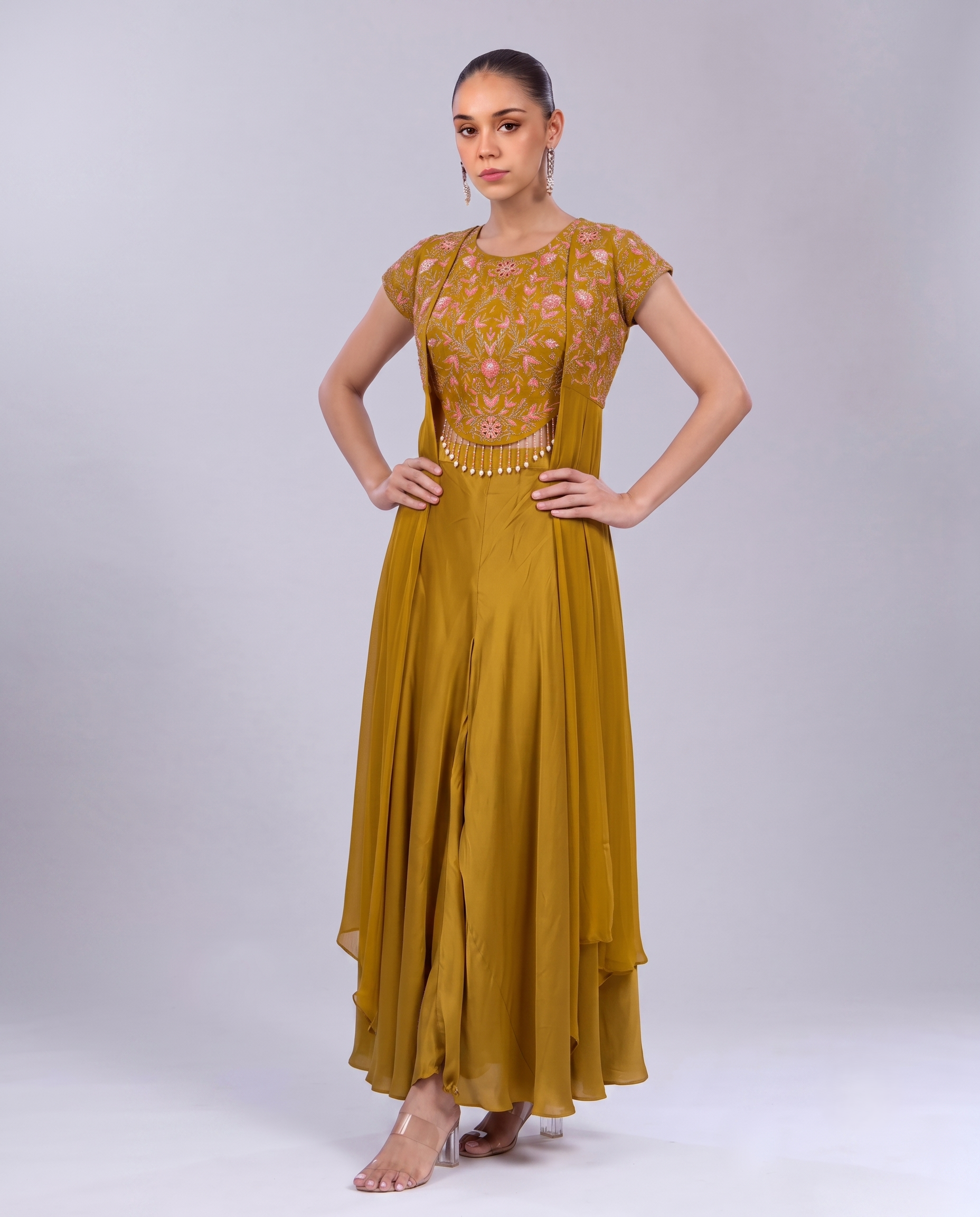 Golden Embellished Premium Georgette Palazzo Set