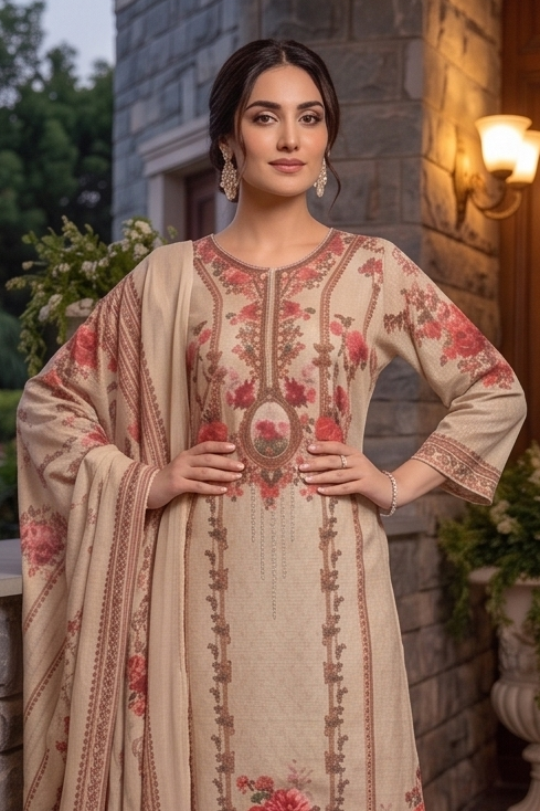 Oatmeal Red Embellished Crepe Silk Sharara Set