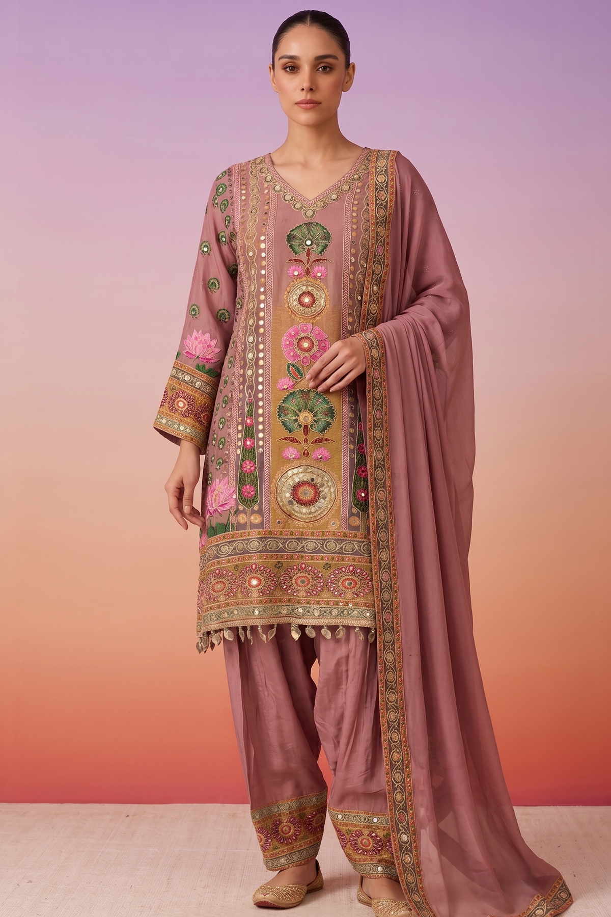 Pink Dust Embellished Muslin Silk Salwar Set