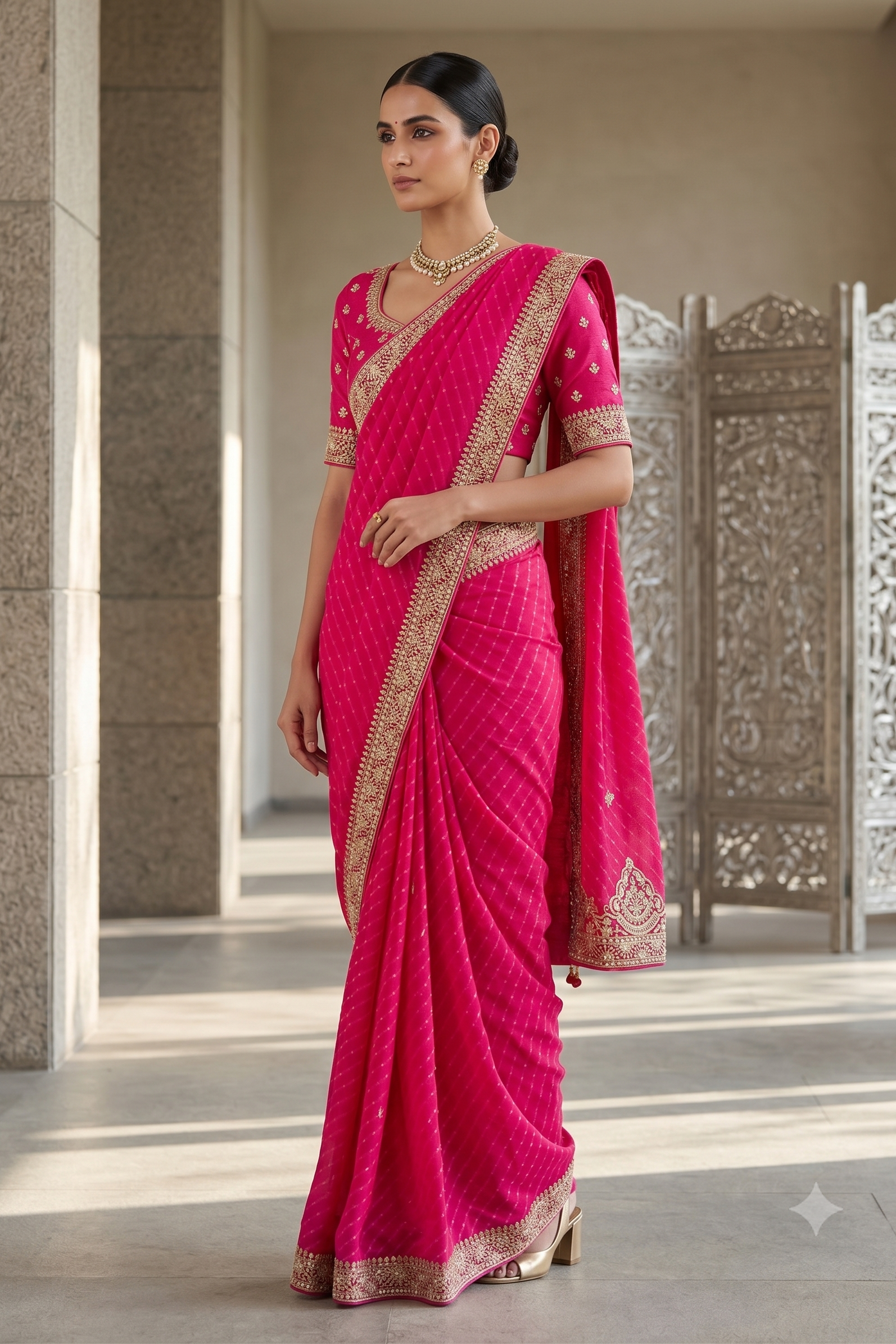 Rani Pink Embellished Georgette Silk Saree