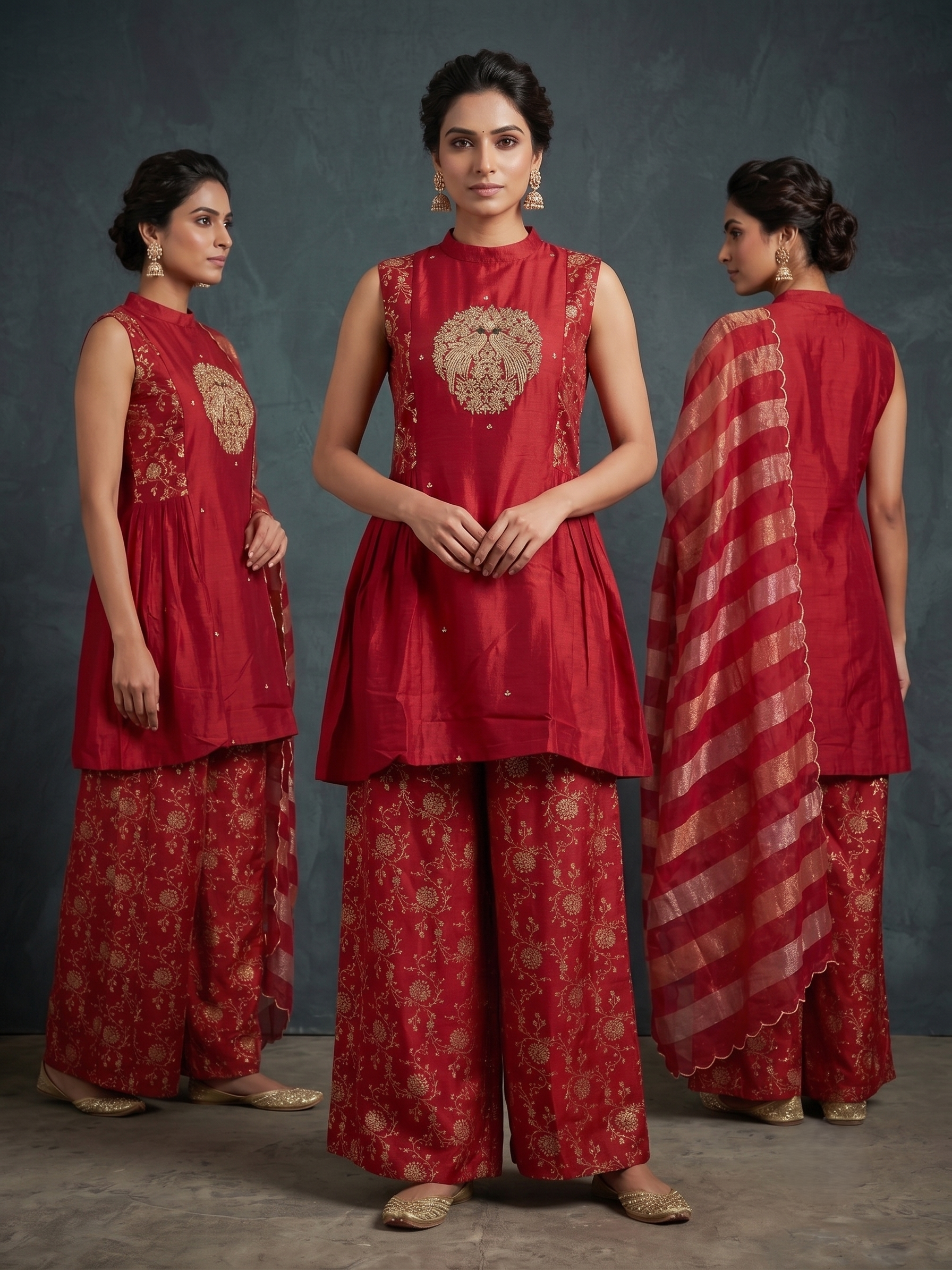 Rani Pink Embellished Brocade Silk Palazzo Set