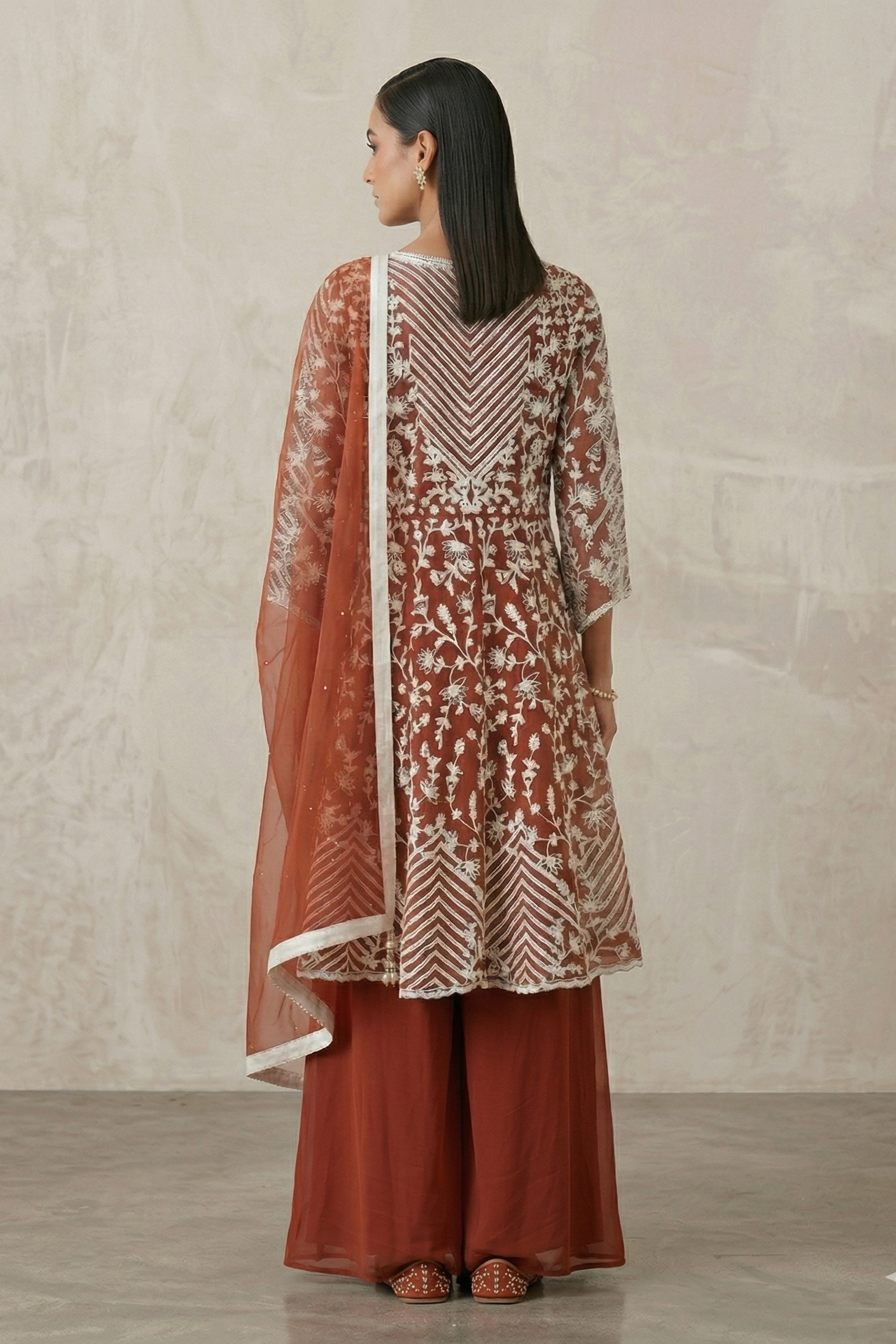 Terracotta Bloom Embellished Georgette Silk Palazzo Set