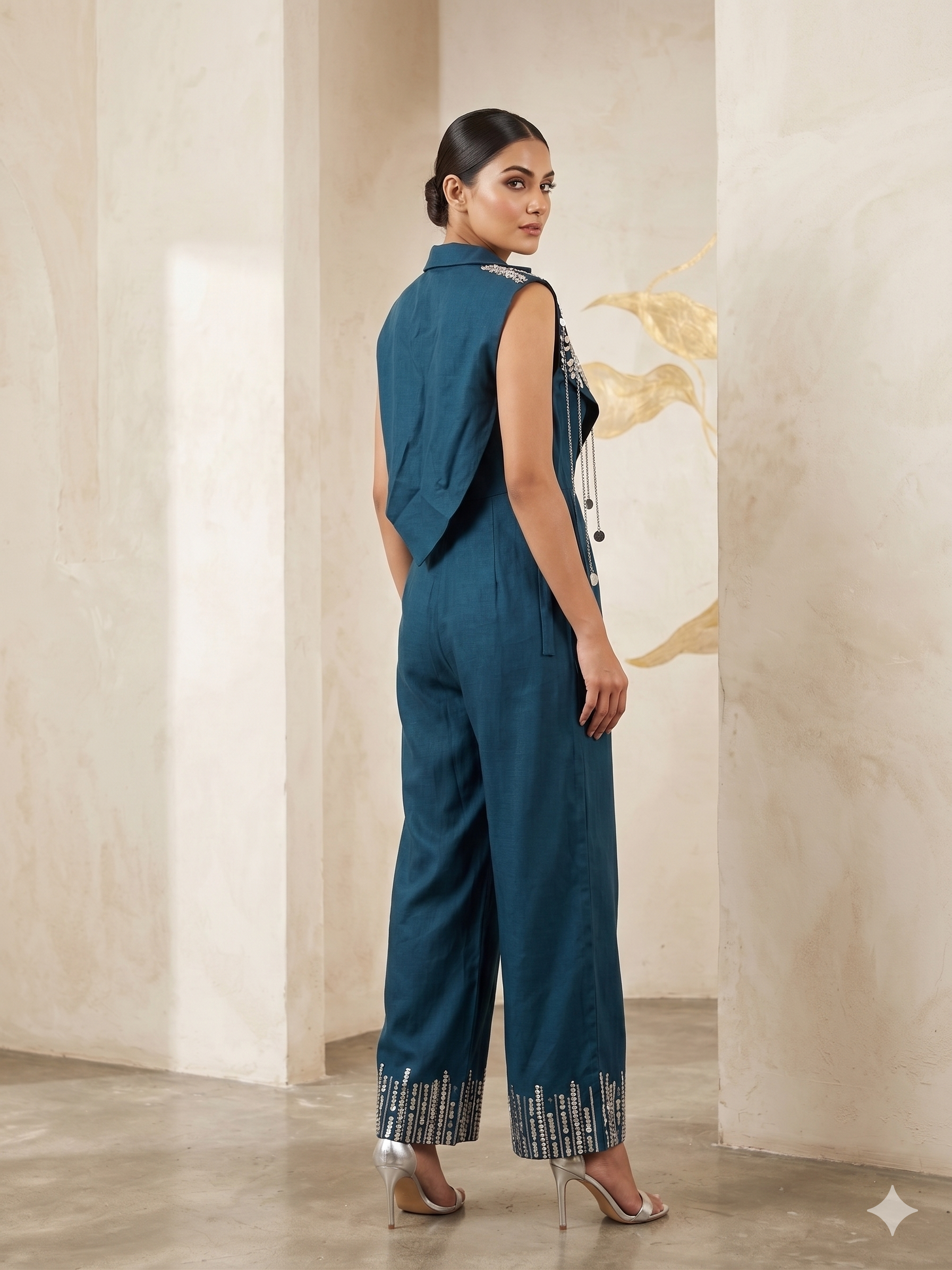 Peacock Blue Jumpsuit Set