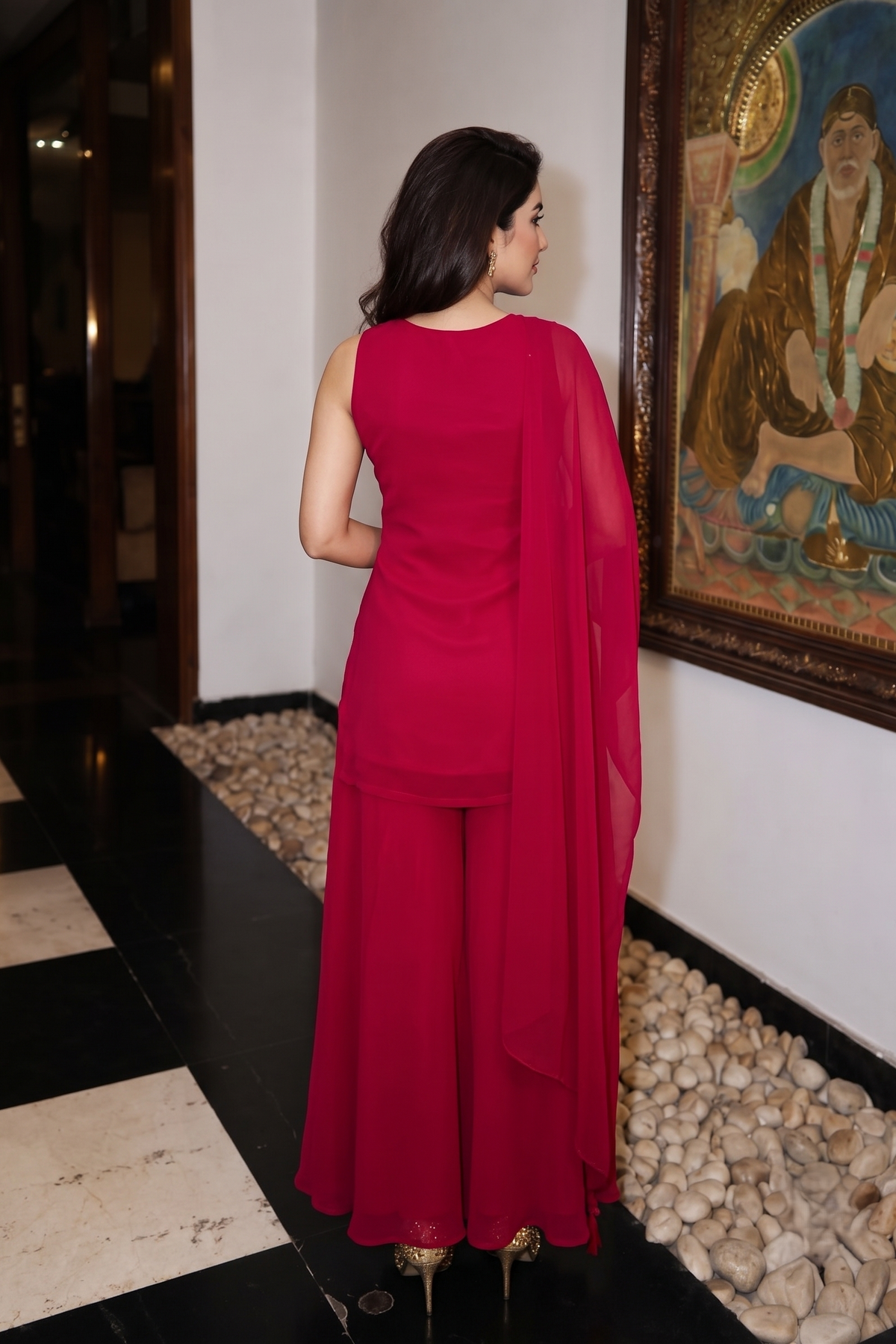 Rani Pink Embellished Georgette Silk Palazzo Set