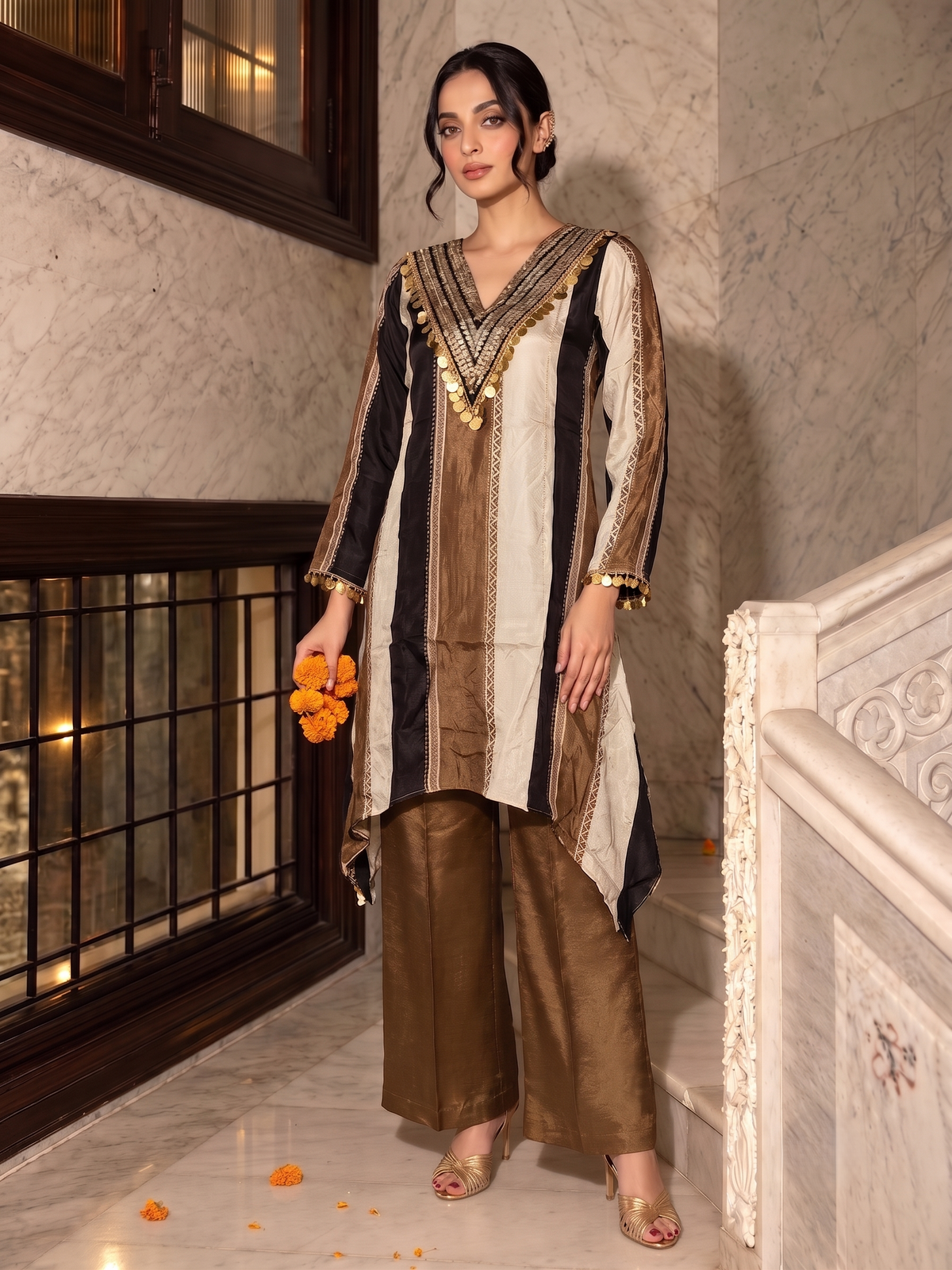 Multicolor Striped Crepe Silk Co-ord Set
