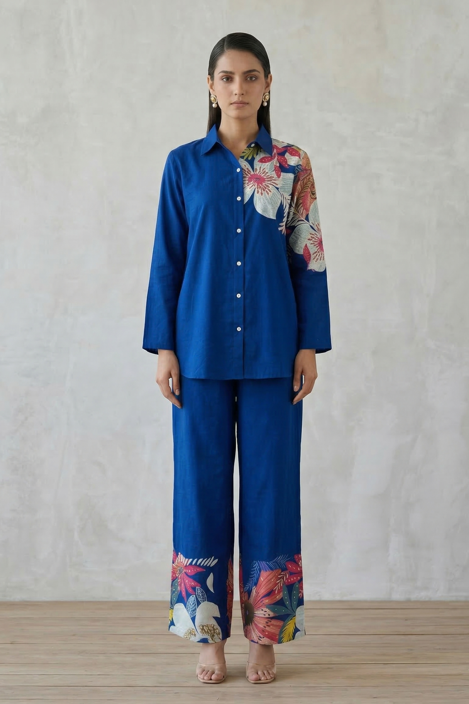 Royal Blue Embroidered Raw Silk Co-Ord Set